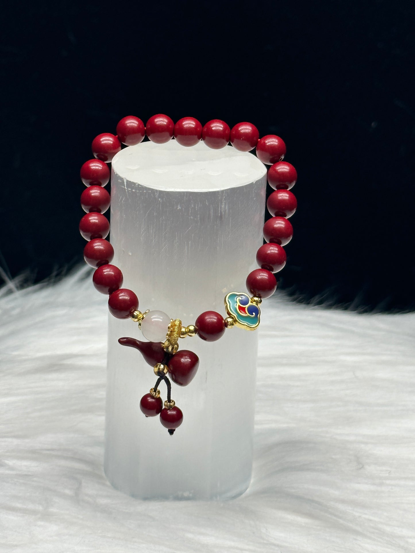 Premium Cinnabar Crystal Bracelet with Wulu Charm - Healing Energy, 8mm Beads