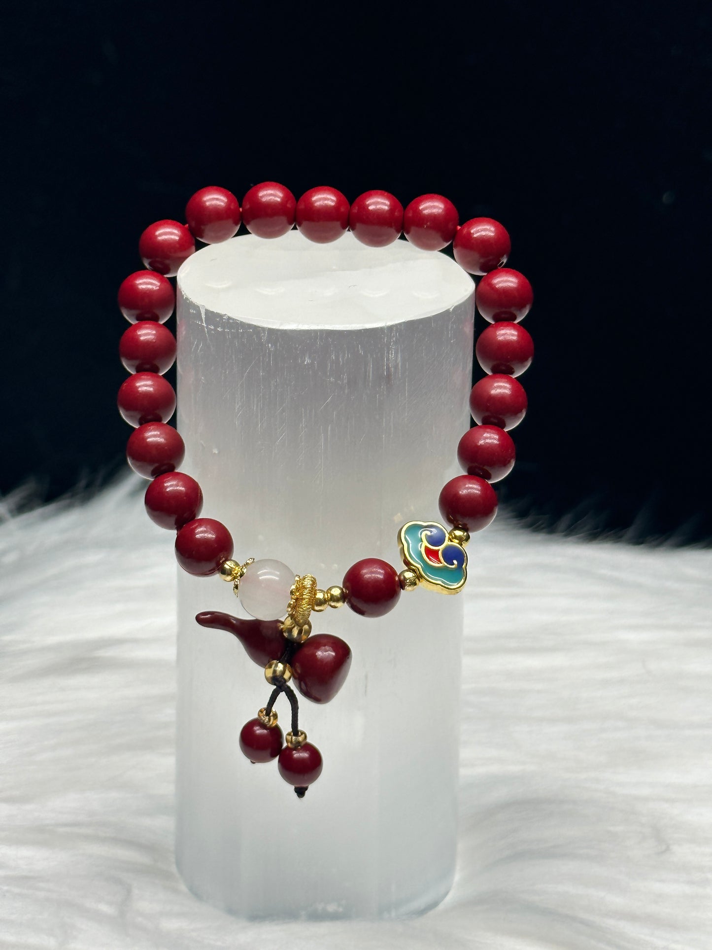 Premium Cinnabar Crystal Bracelet with Wulu Charm - Healing Energy, 8mm Beads