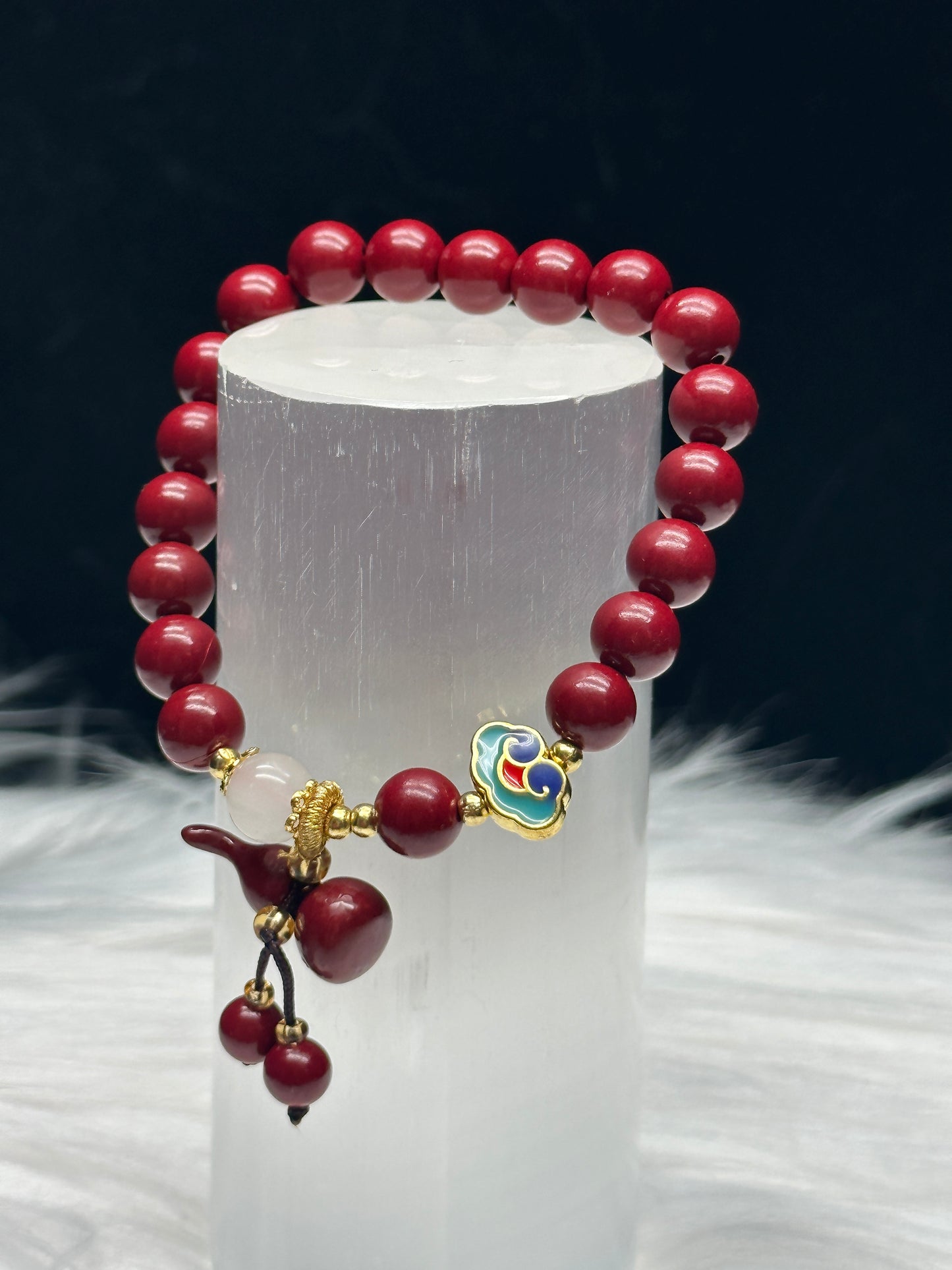 Premium Cinnabar Crystal Bracelet with Wulu Charm - Healing Energy, 8mm Beads