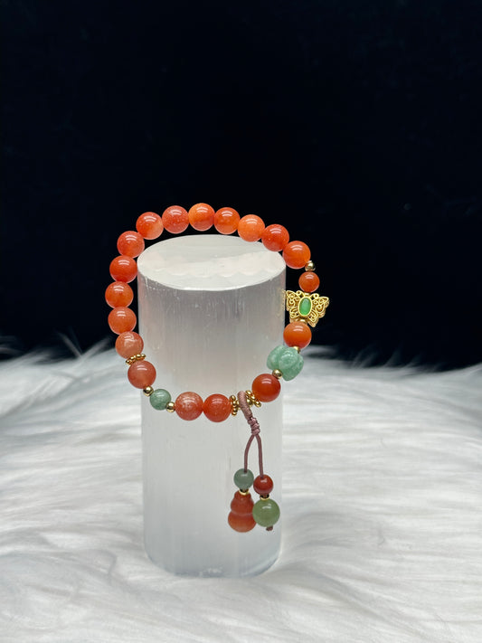 Handcrafted Agate Bracelet with Butterfly and Pumpkin Charm - Healing Crystal Jewelry