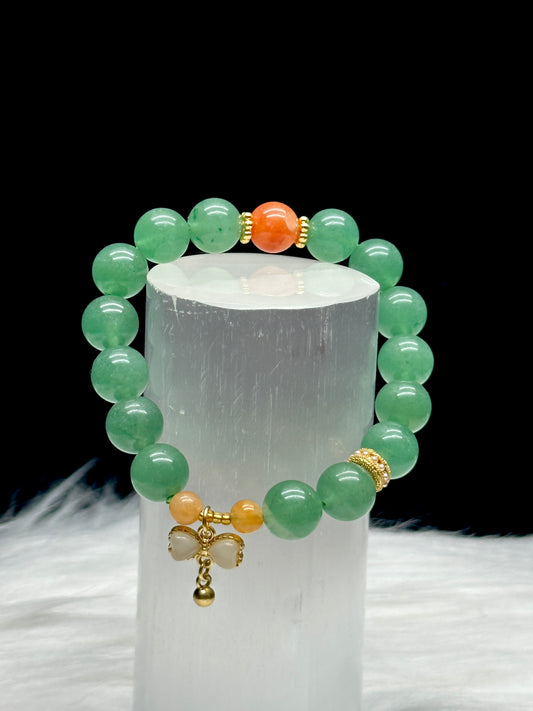 Enchanting Green Aventurine Crystal Bracelet with Butterfly Charm - Healing Energy Jewelr