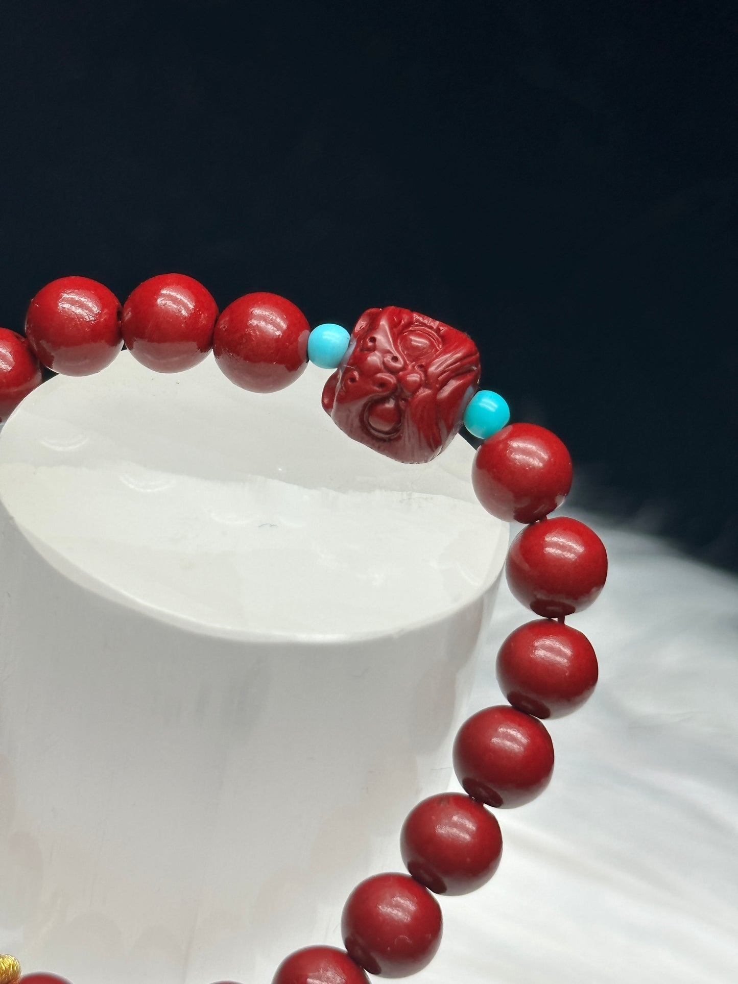 Elegant Cinnabar Crystal Bracelet with Feng Shui Lion Charm - Healing Energy, 8mm Beads