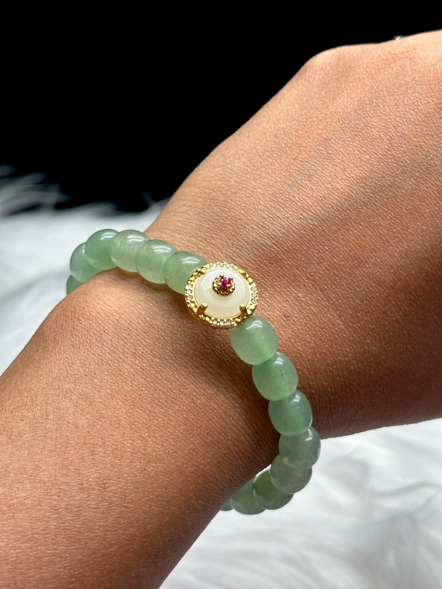 Elegant Green Aventurine and White Jade Crystal Bracelet - Healing Energy and Style