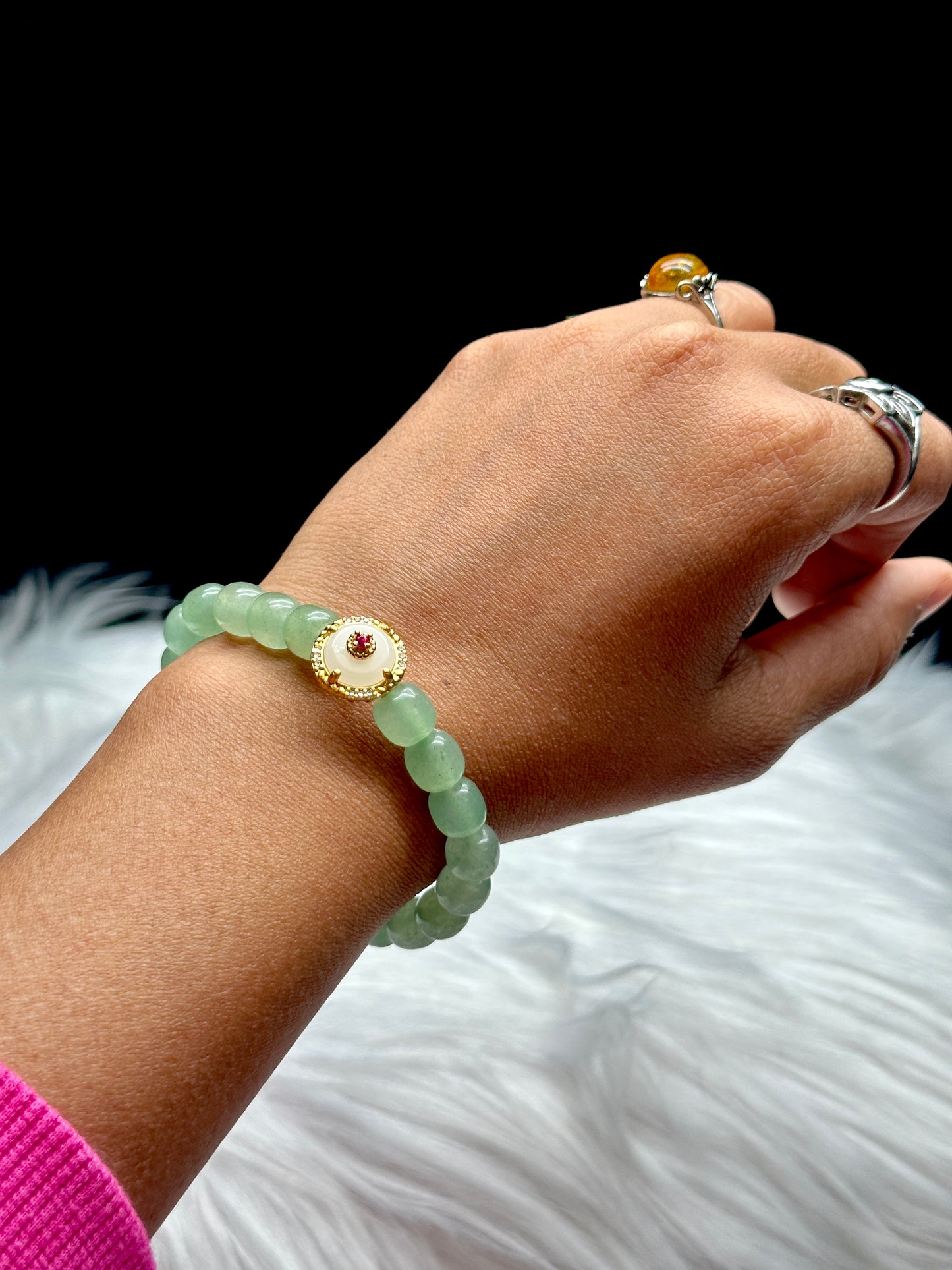 Elegant Green Aventurine and White Jade Crystal Bracelet - Healing Energy and Style