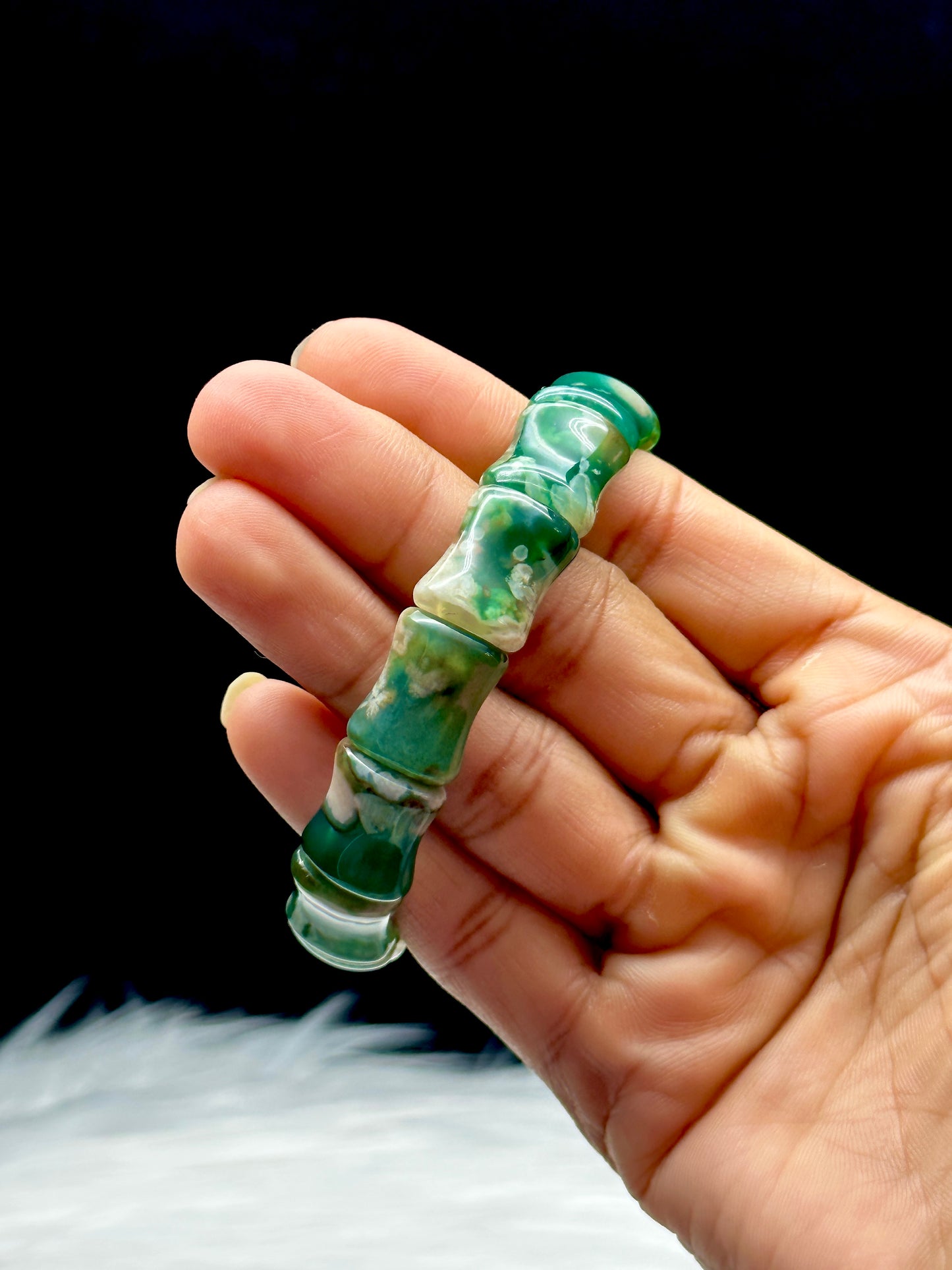 High-Quality Natural Green Flower Agate Crystal Bangle Bracelet - Healing Energy Infused