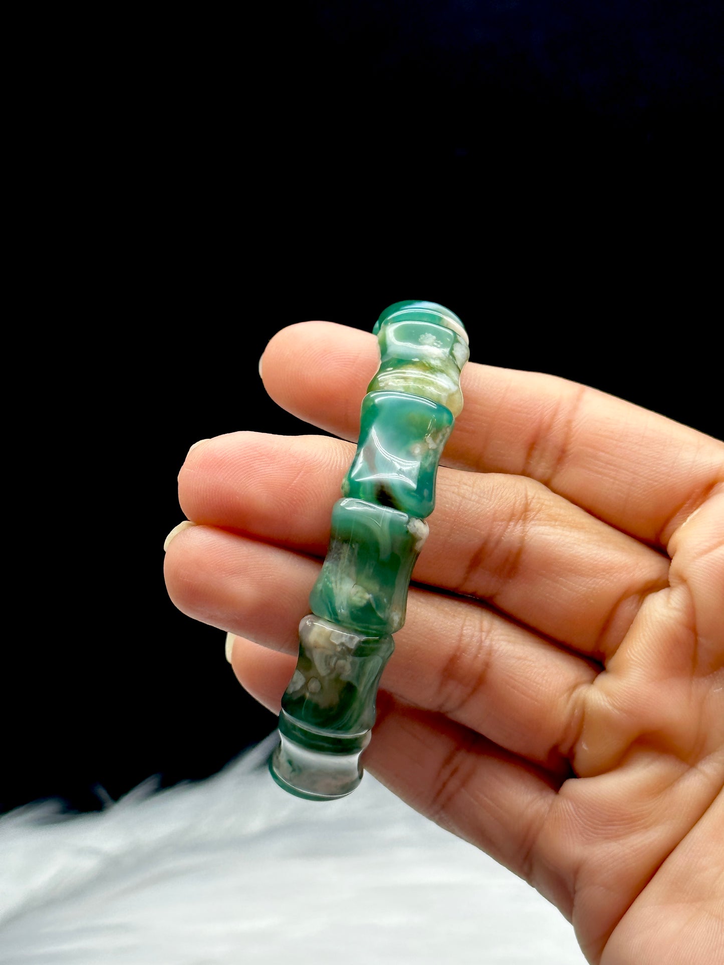 High-Quality Natural Green Flower Agate Crystal Bangle Bracelet - Healing Energy Infused