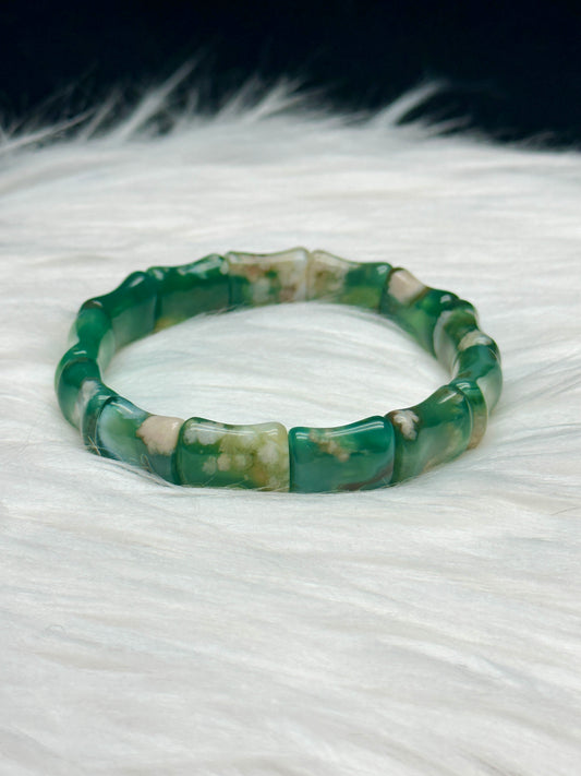 High-Quality Natural Green Flower Agate Crystal Bangle Bracelet - Healing Energy Infused