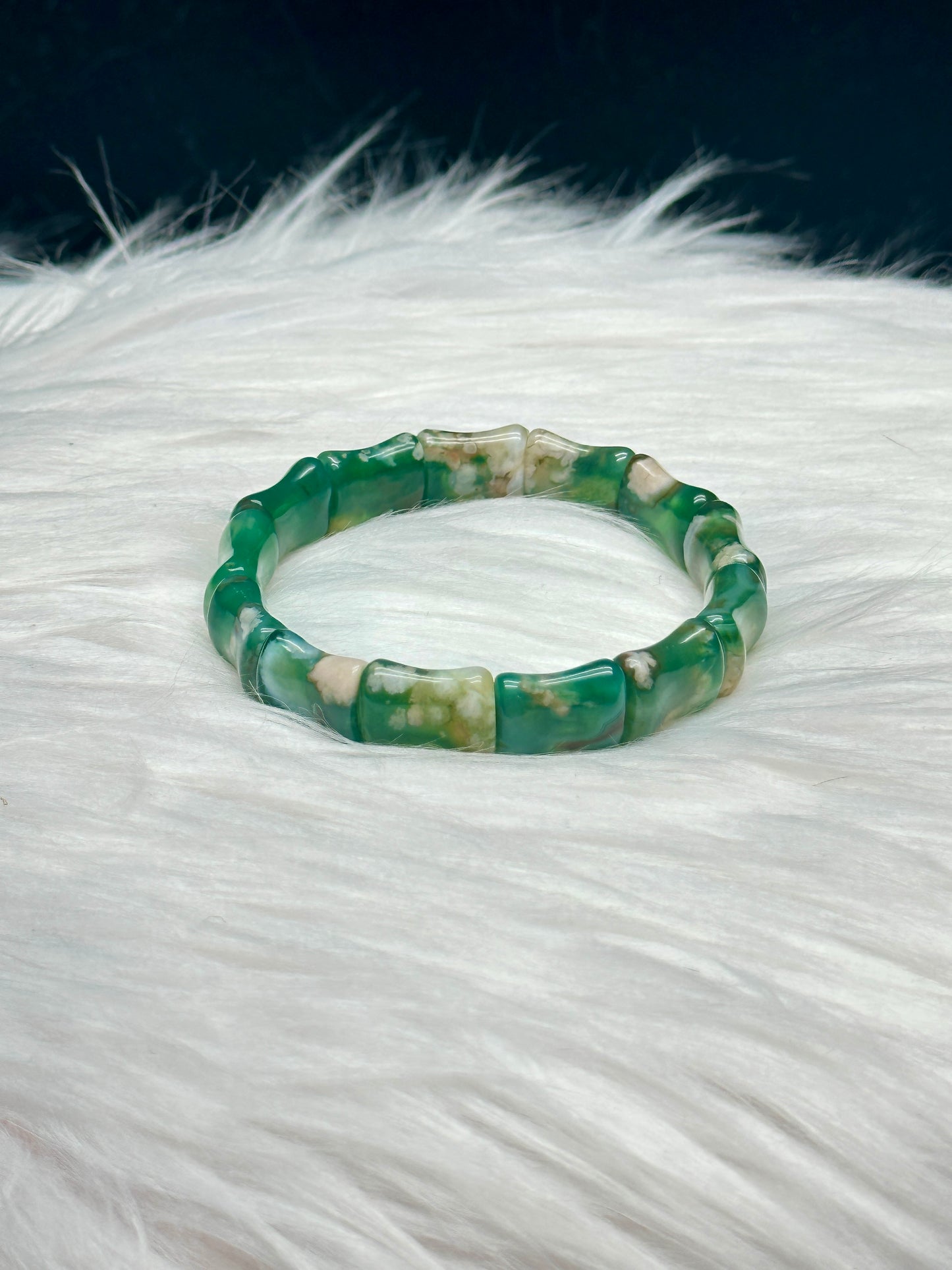 High-Quality Natural Green Flower Agate Crystal Bangle Bracelet - Healing Energy Infused