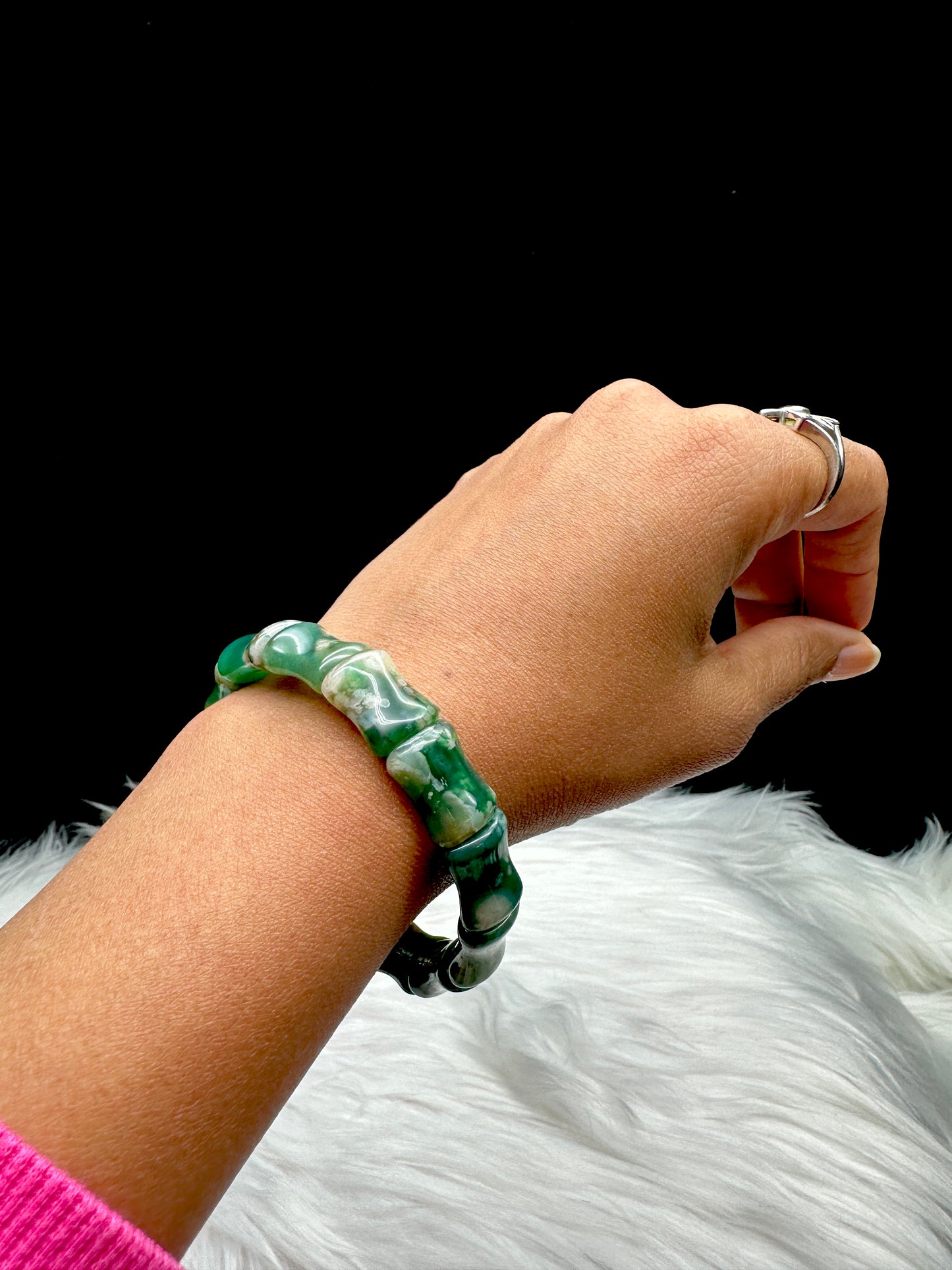 High-Quality Natural Green Flower Agate Crystal Bangle Bracelet - Healing Energy Infused