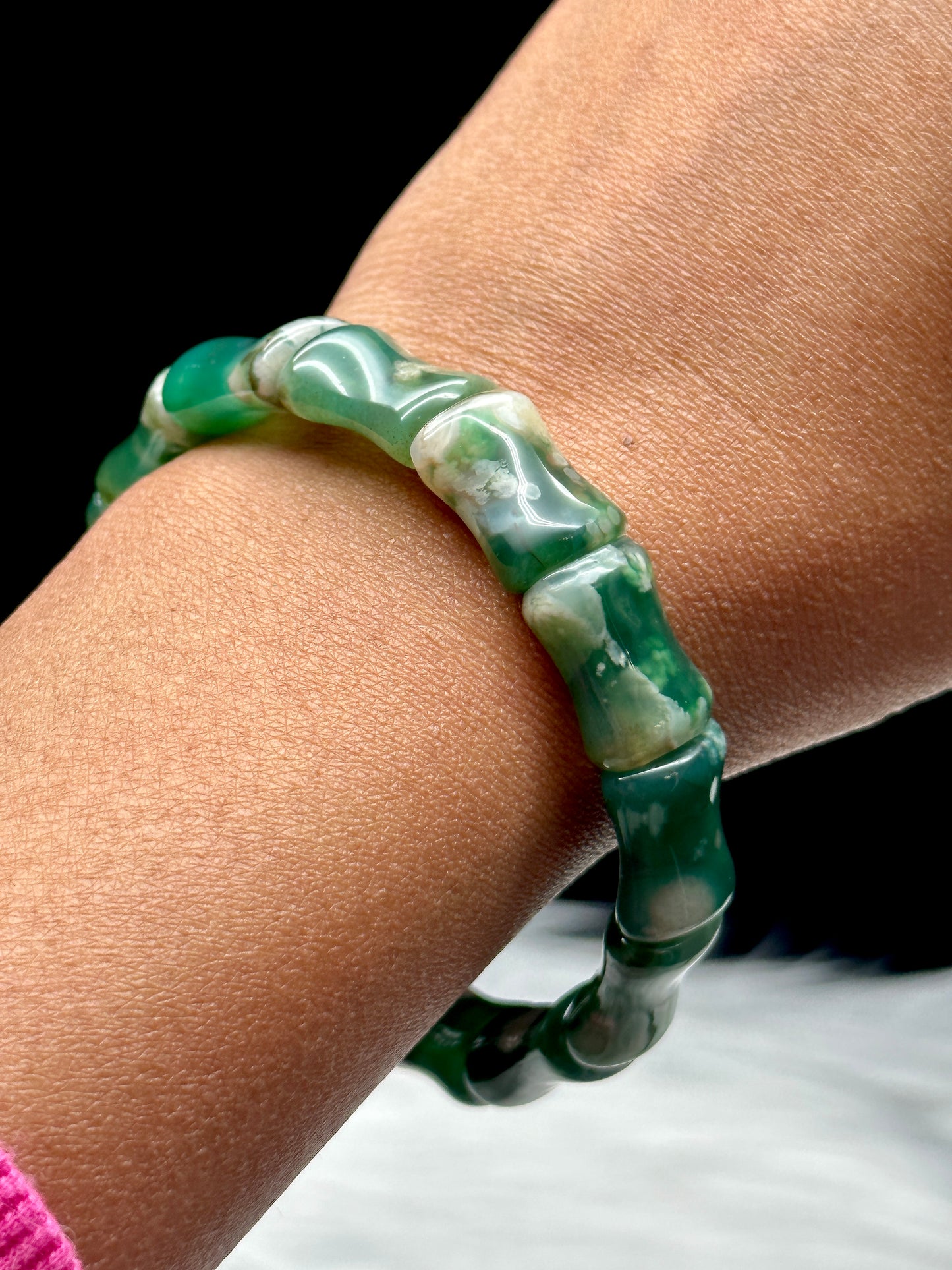 High-Quality Natural Green Flower Agate Crystal Bangle Bracelet - Healing Energy Infused