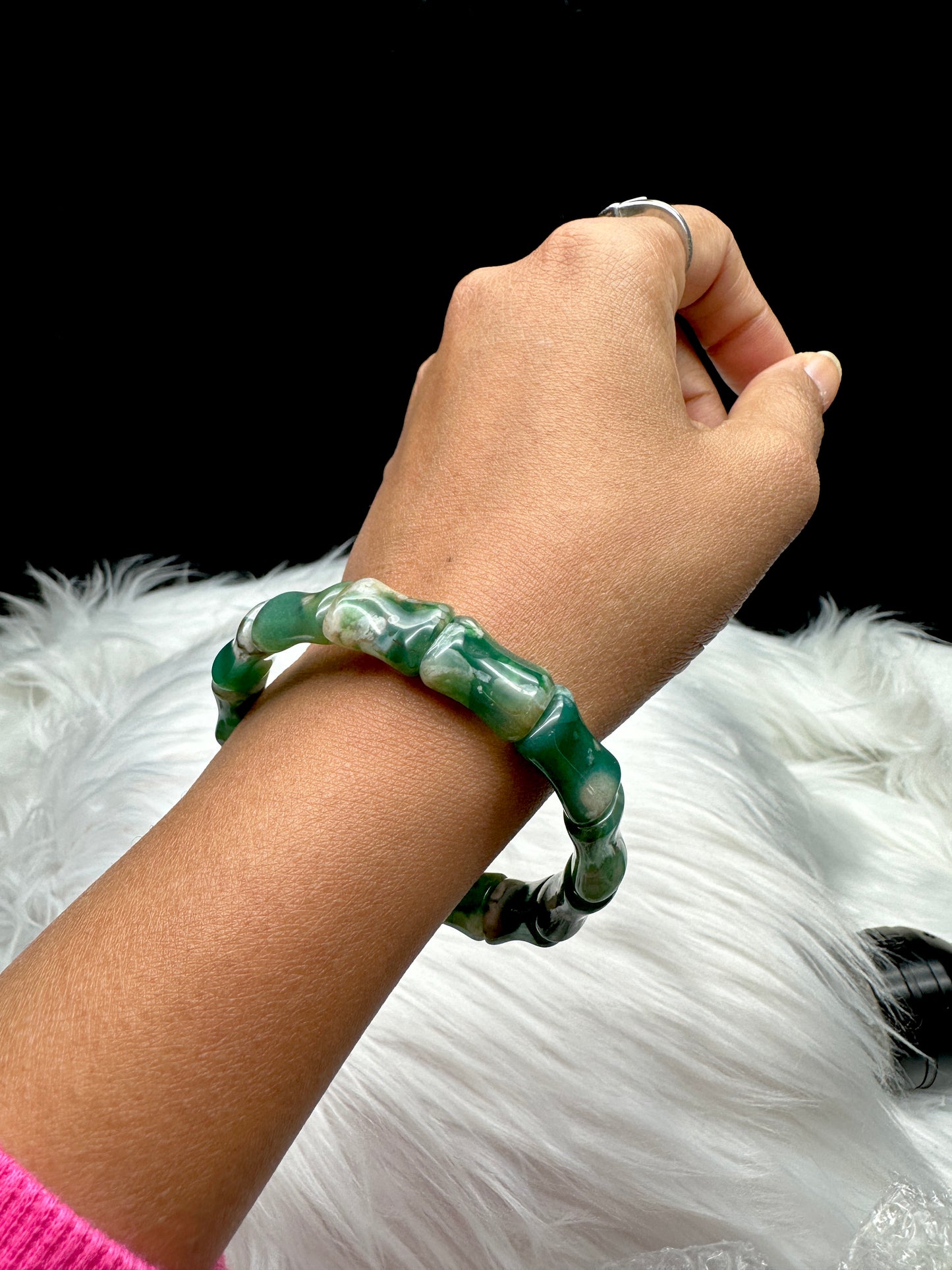 High-Quality Natural Green Flower Agate Crystal Bangle Bracelet - Healing Energy Infused