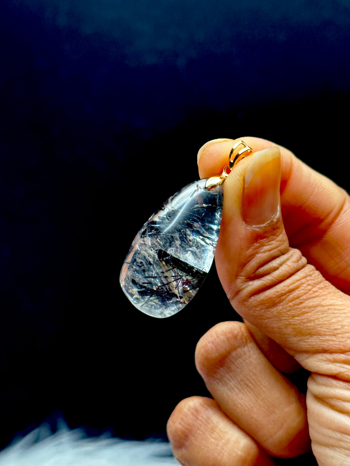 High Clarity Natural Black Tourmaline in Quartz Crystal Pendant