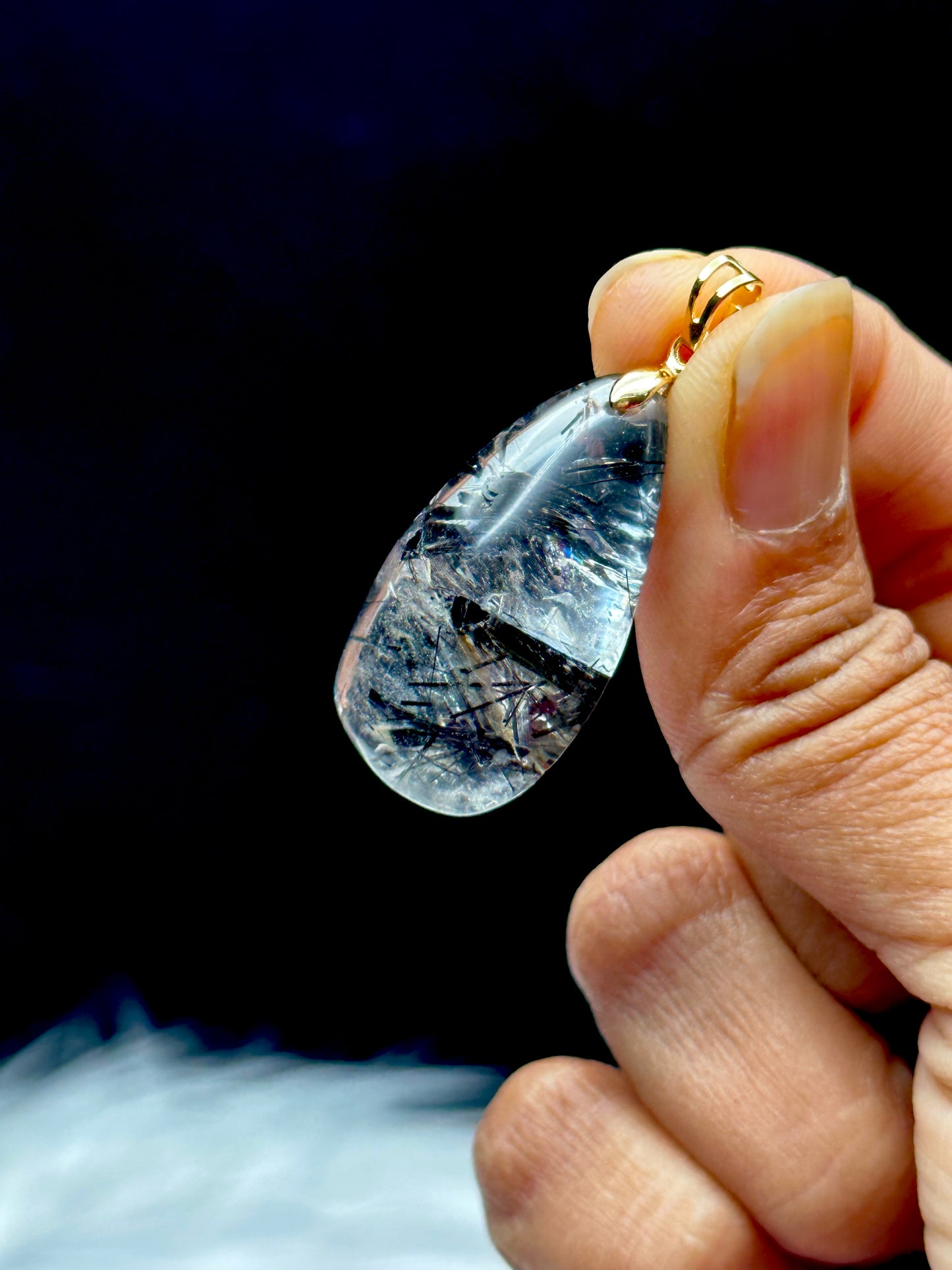 High Clarity Natural Black Tourmaline in Quartz Crystal Pendant