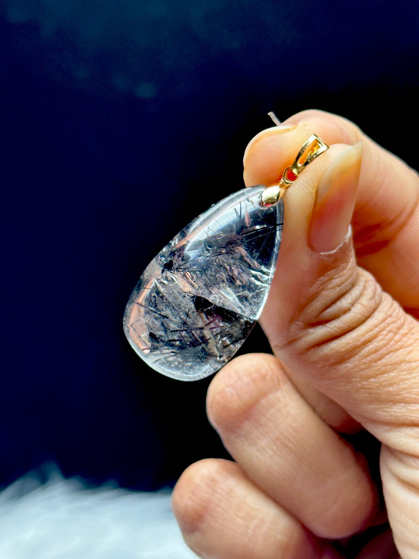 High Clarity Natural Black Tourmaline in Quartz Crystal Pendant