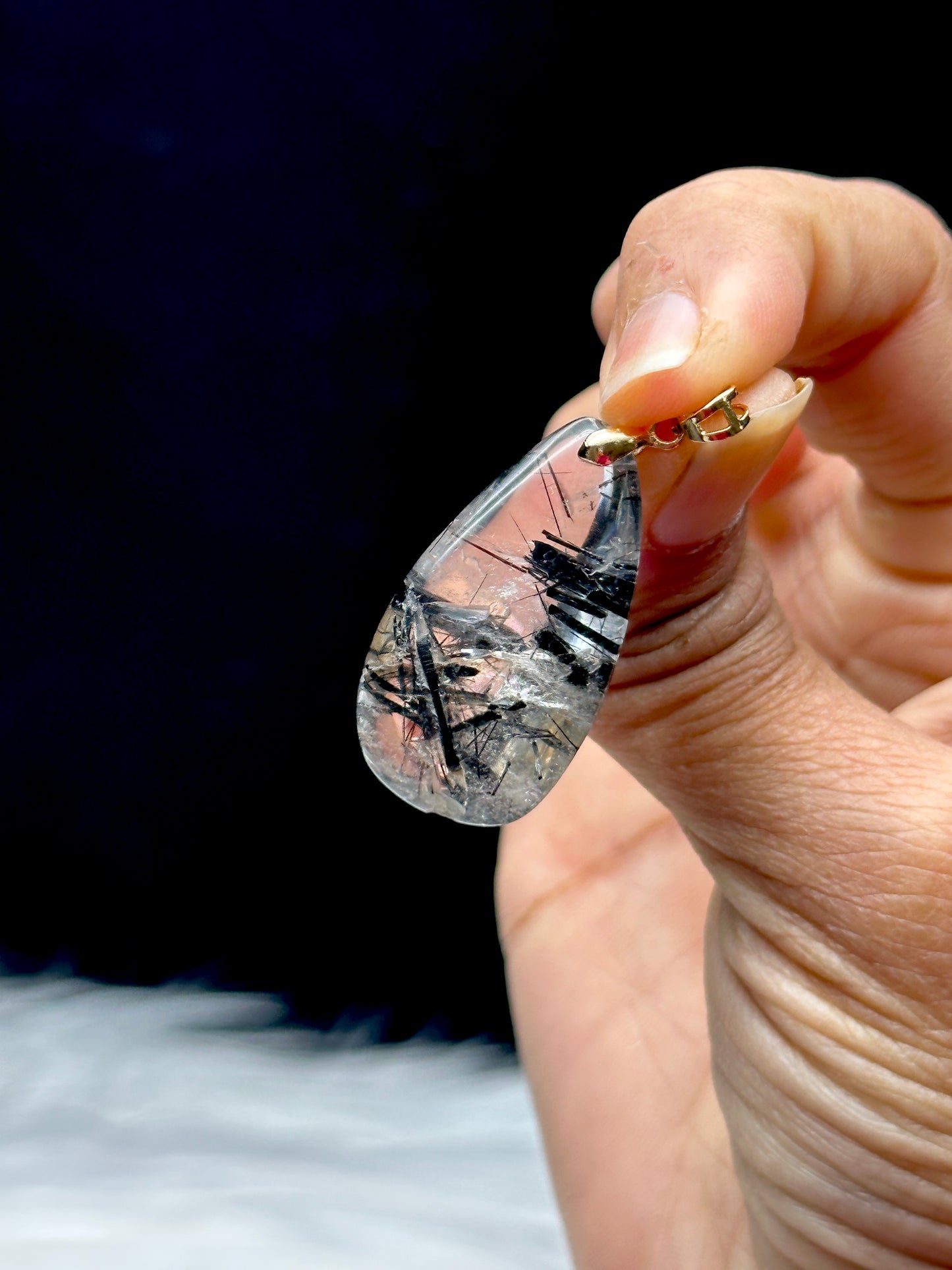 High Clarity Natural Black Tourmaline in Quartz Crystal Pendant