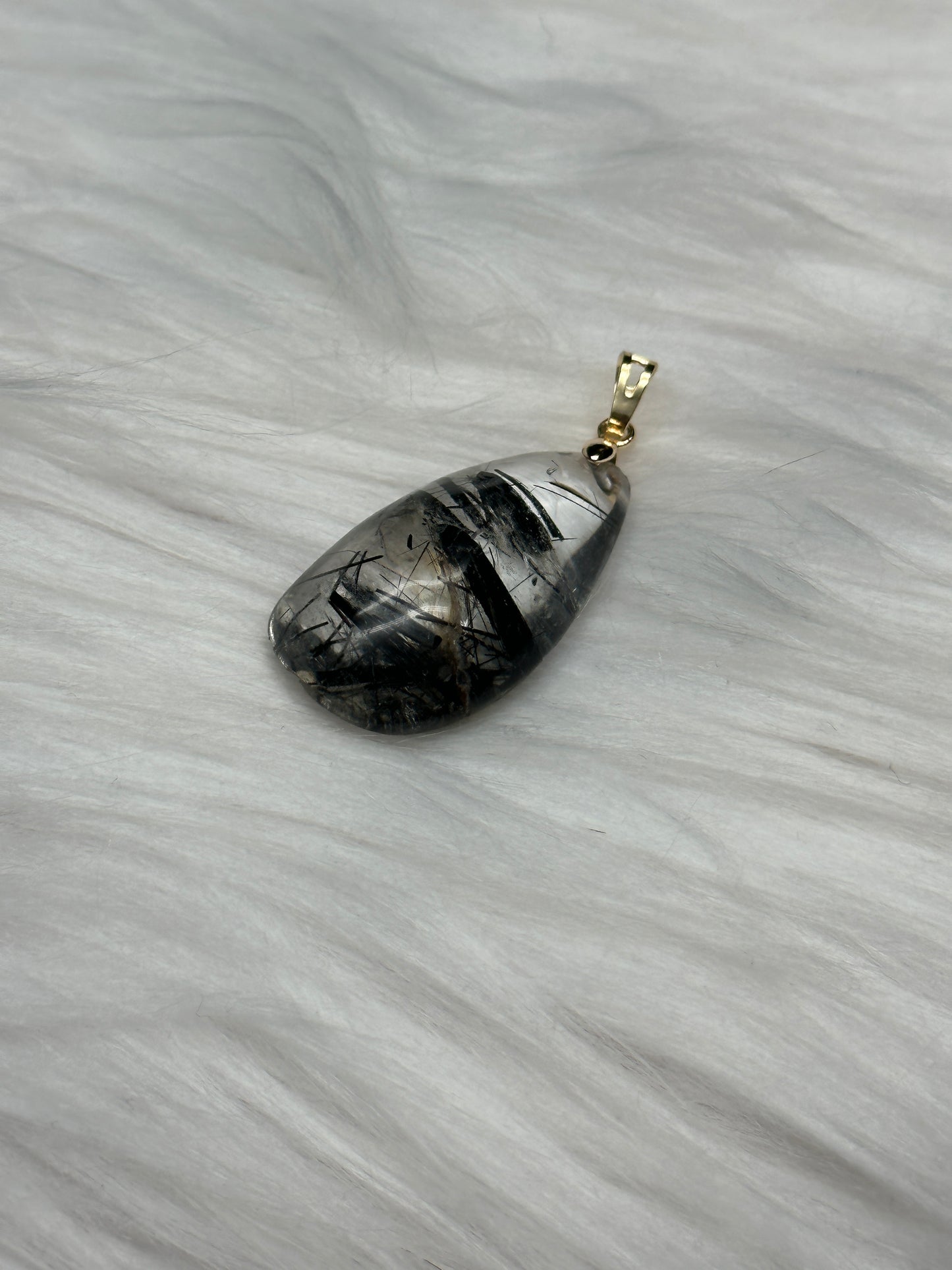 High Clarity Natural Black Tourmaline in Quartz Crystal Pendant