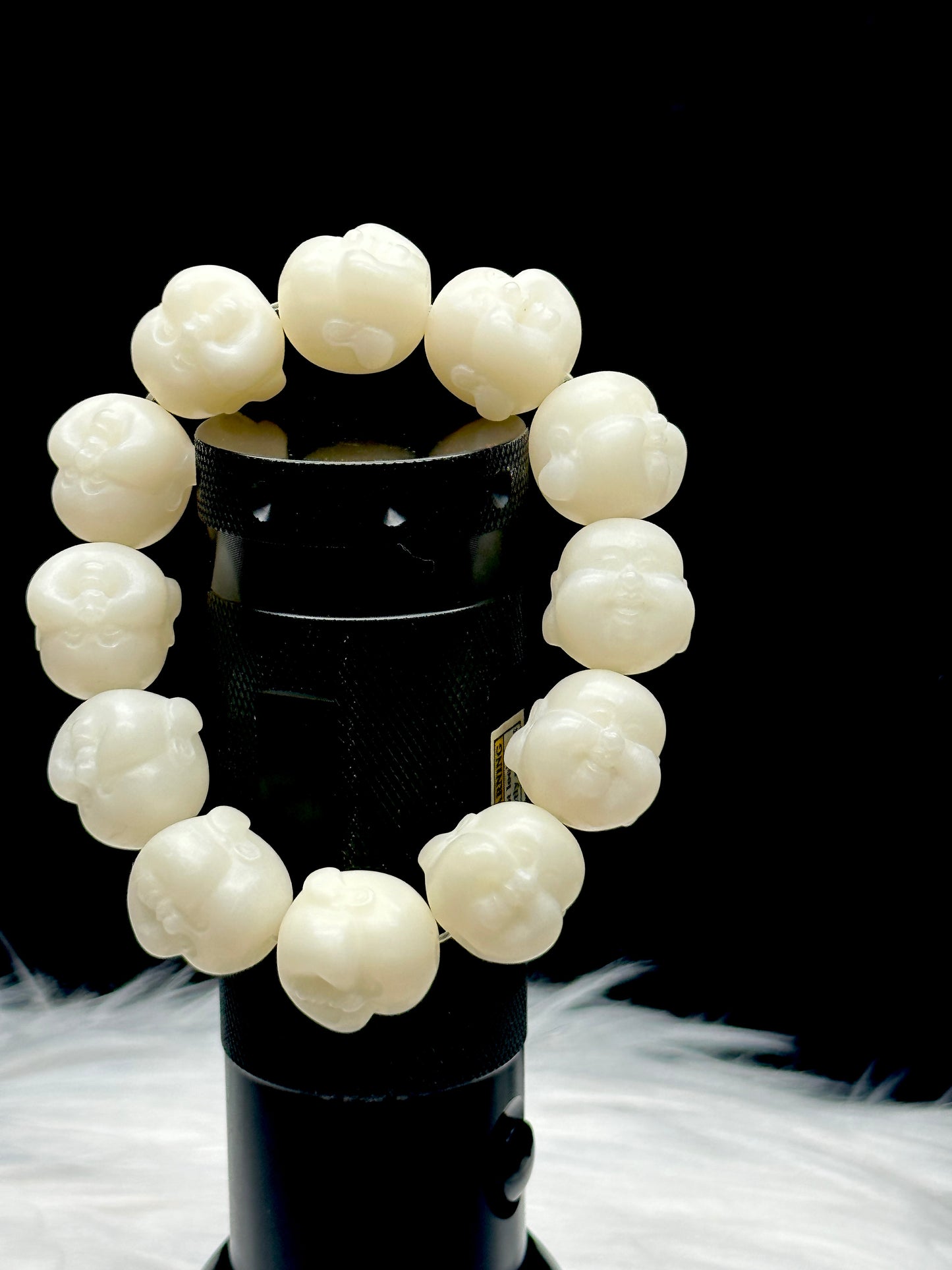 Unique Laughing Buddha Bodhi Bead Bracelet - Hand-Carved for Positive Energy