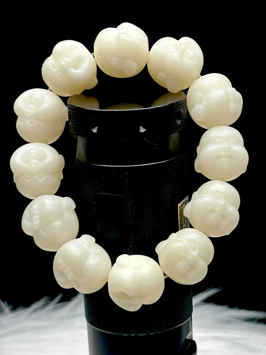 Unique Laughing Buddha Bodhi Bead Bracelet - Hand-Carved for Positive Energy