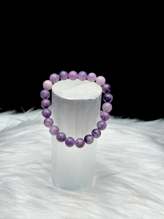 Handcrafted Natural Lepidolite Crystal Bracelet - 8mm Beads - Healing Energy