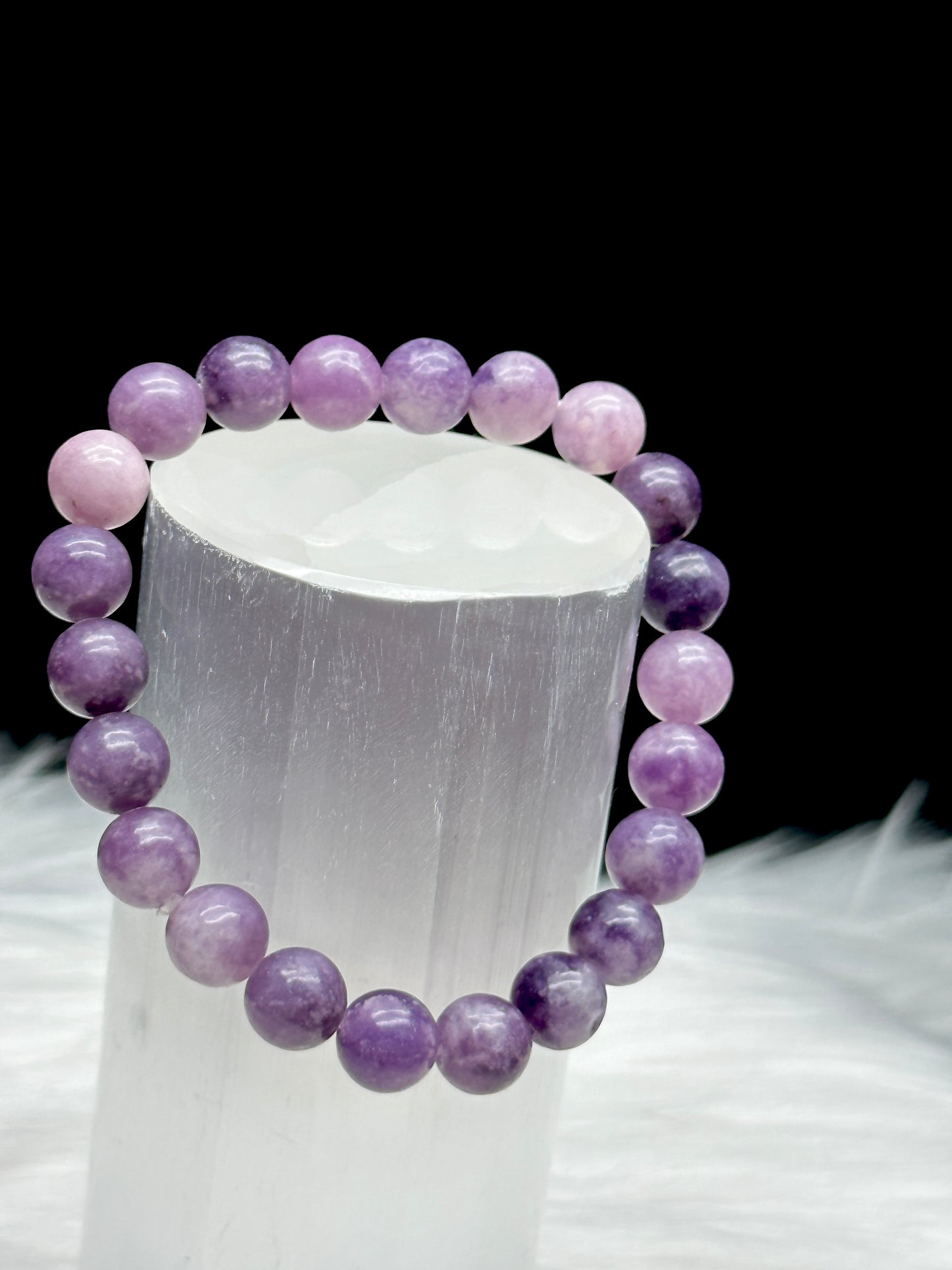 Handcrafted Natural Lepidolite Crystal Bracelet - 8mm Beads - Healing Energy