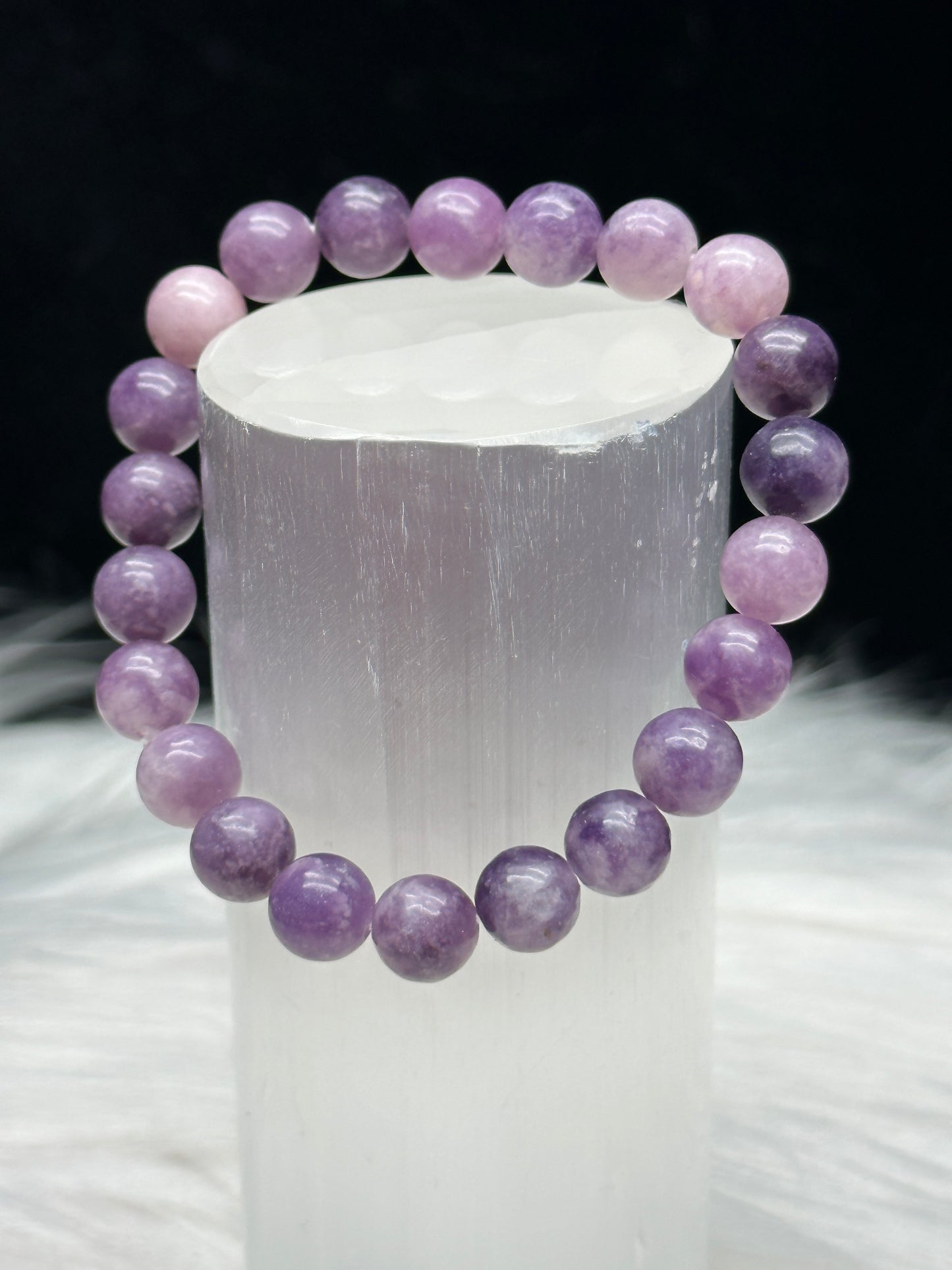 Handcrafted Natural Lepidolite Crystal Bracelet - 8mm Beads - Healing Energy