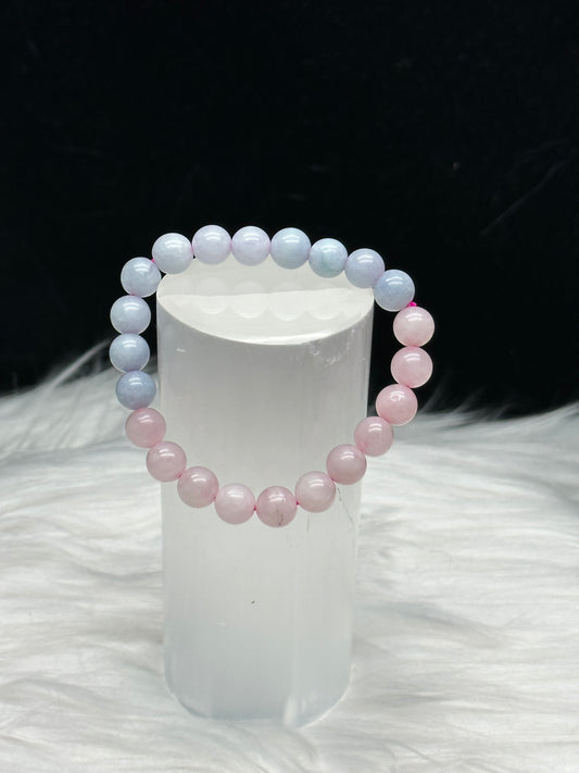 Blue Calcite and Rose Quartz Crystal Bracelet: Celestial Harmony