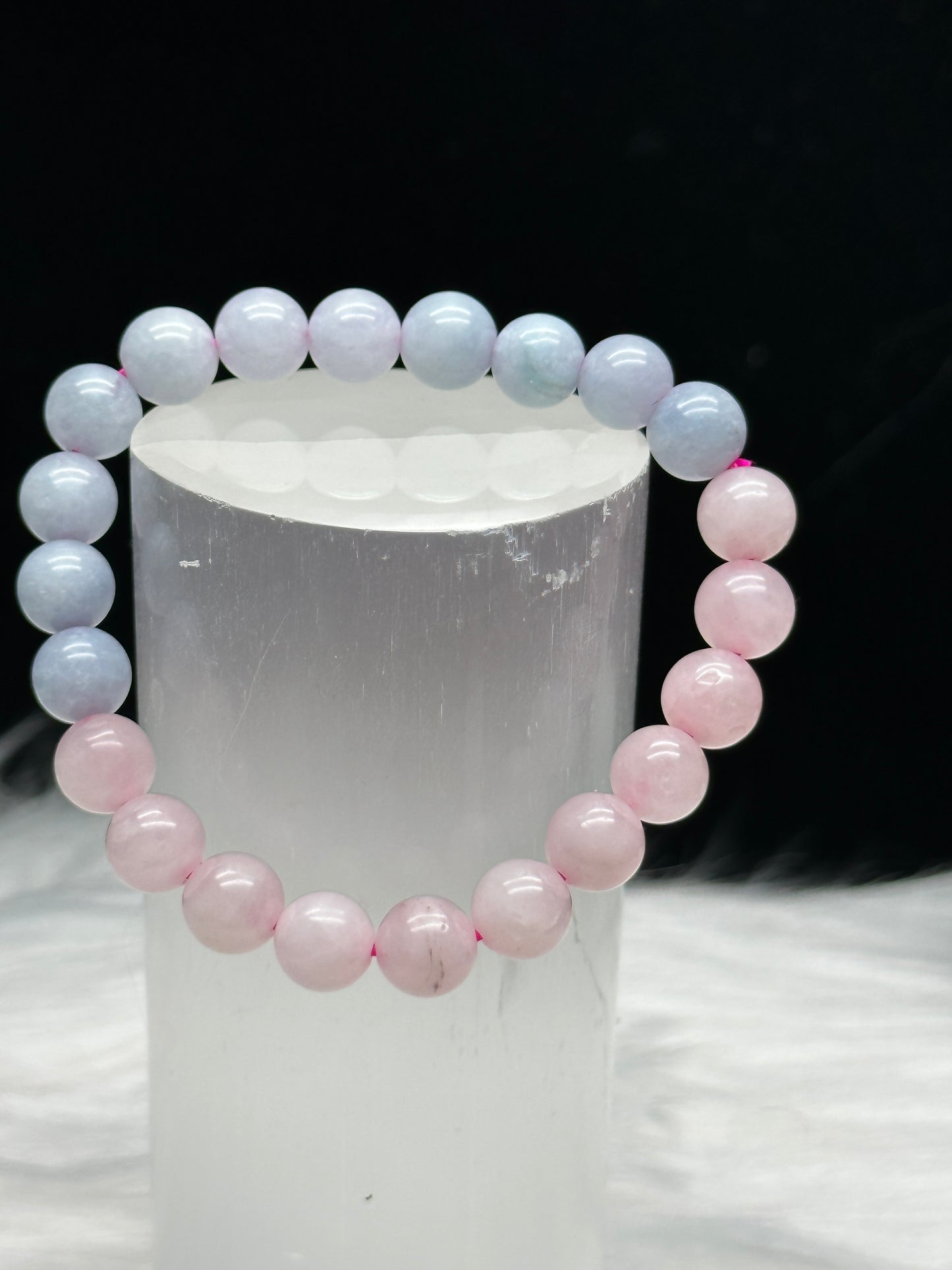 Blue Calcite and Rose Quartz Crystal Bracelet: Celestial Harmony