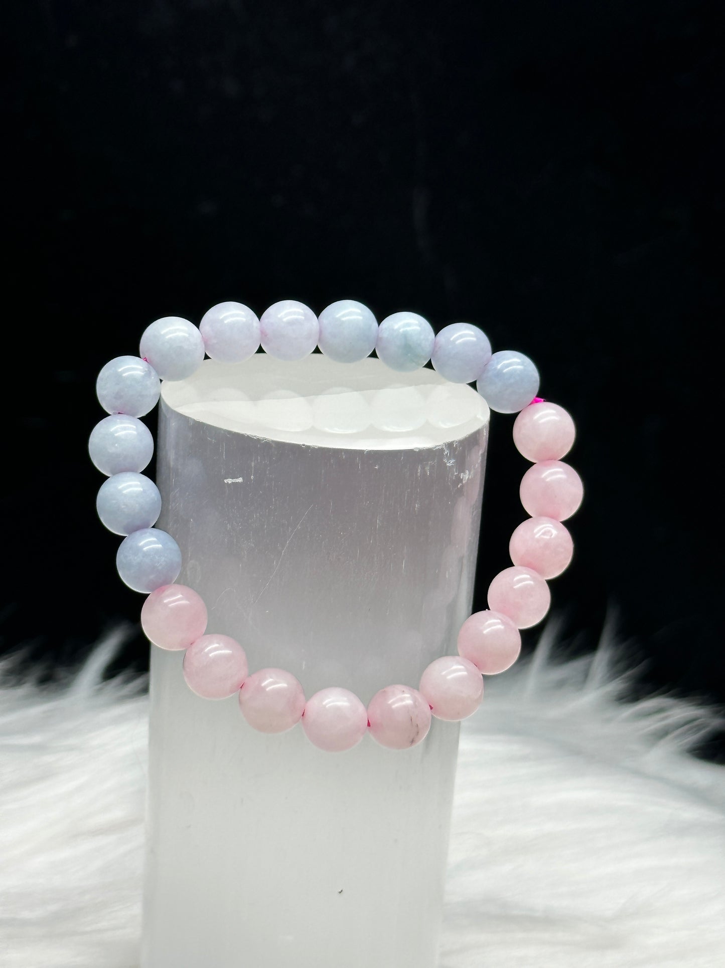 Blue Calcite and Rose Quartz Crystal Bracelet: Celestial Harmony