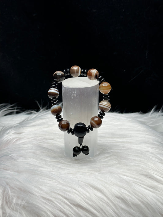 Intuitively Chosen Natural Black Carnelian Crystal Bracelet - 13mm Beads