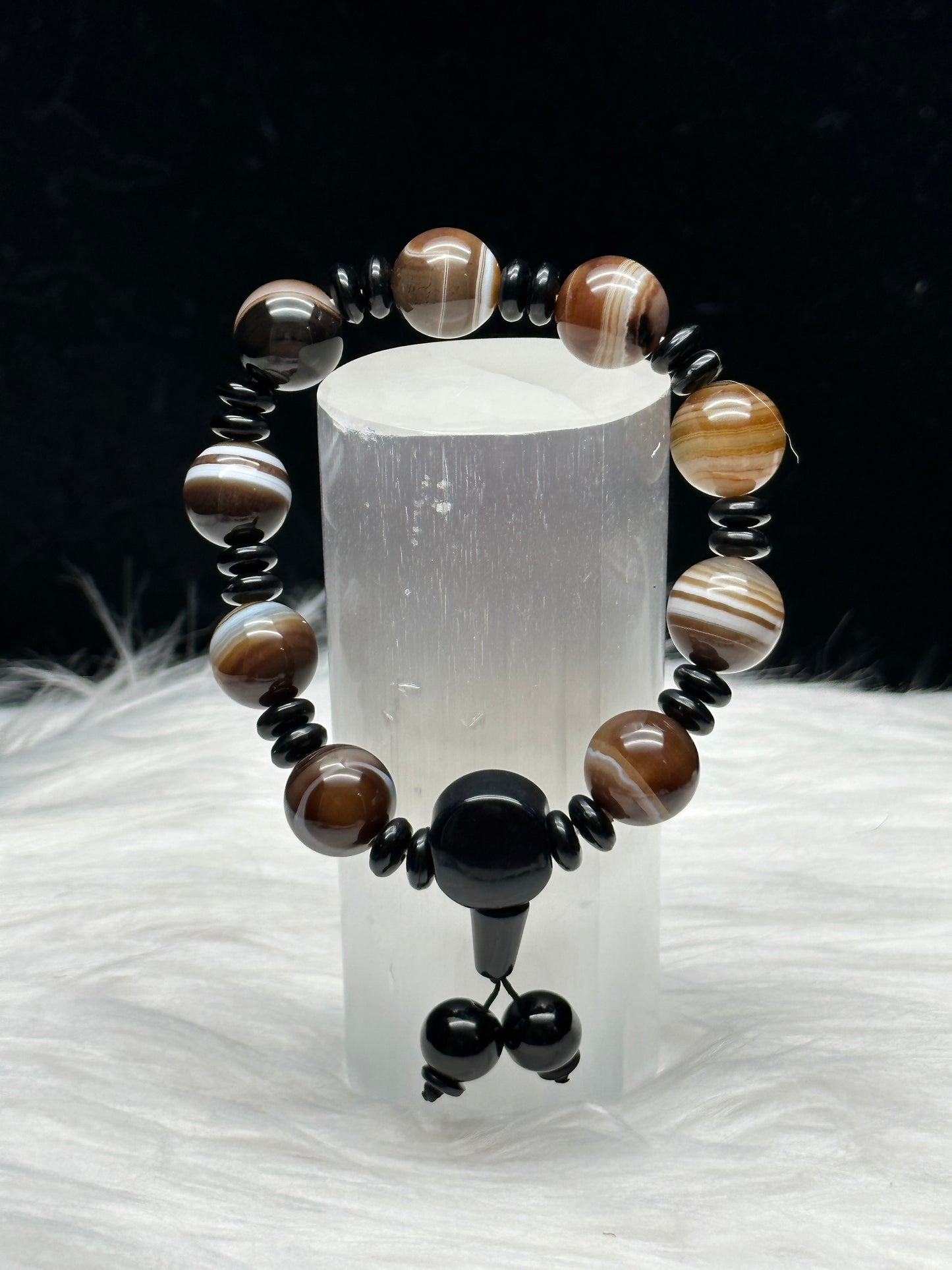 Intuitively Chosen Natural Black Carnelian Crystal Bracelet - 13mm Beads