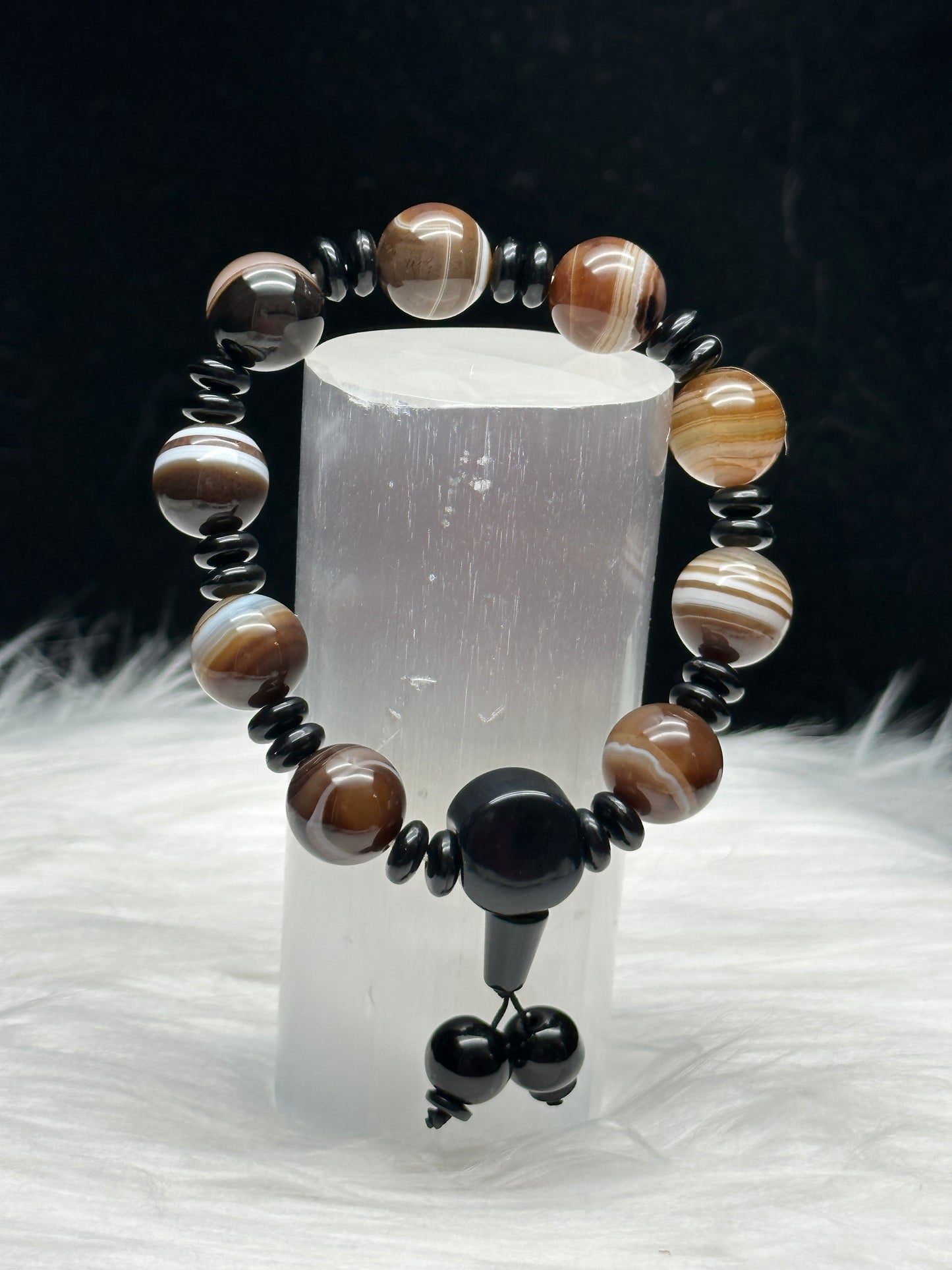 Intuitively Chosen Natural Black Carnelian Crystal Bracelet - 13mm Beads