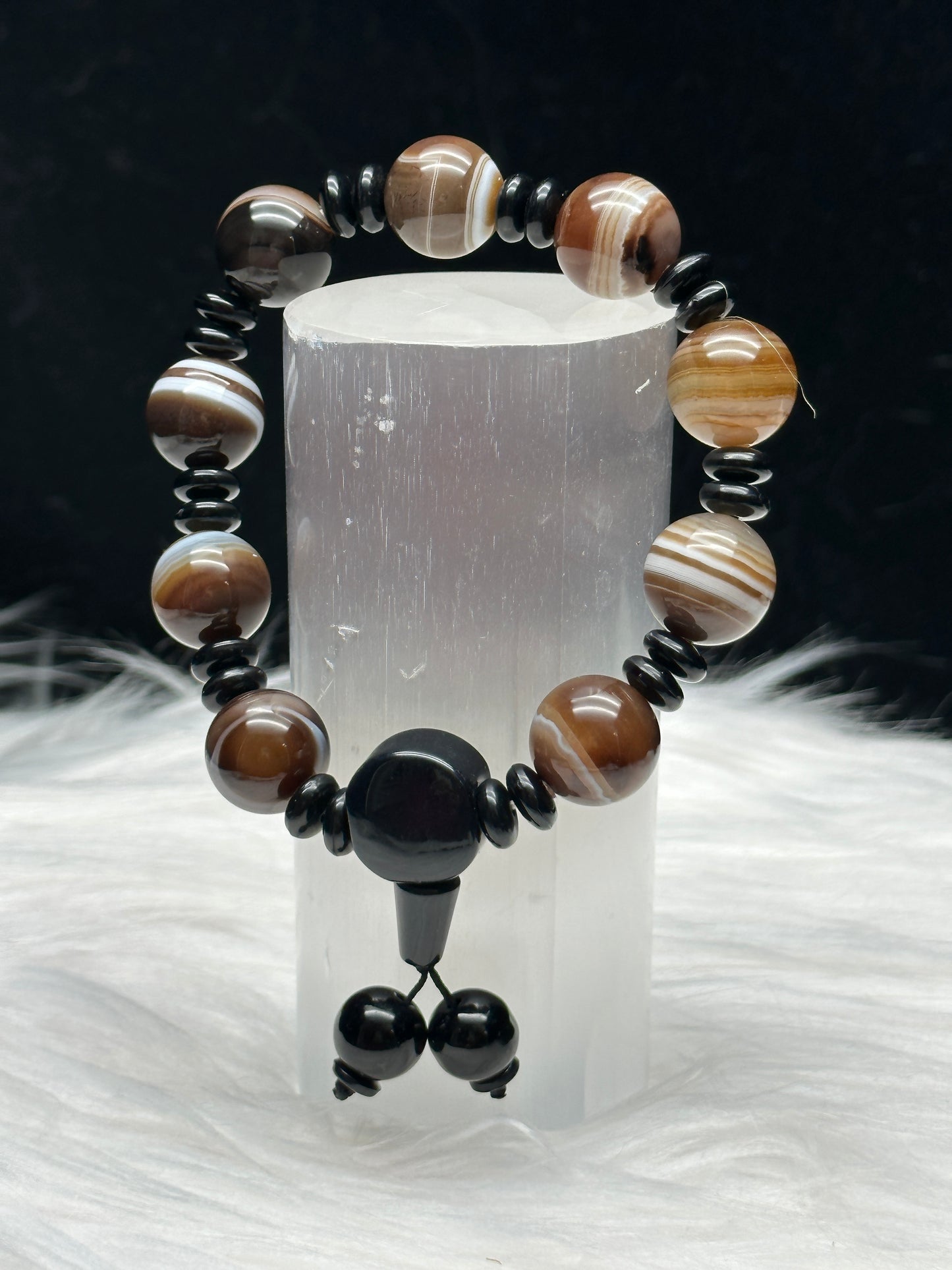 Intuitively Chosen Natural Black Carnelian Crystal Bracelet - 13mm Beads