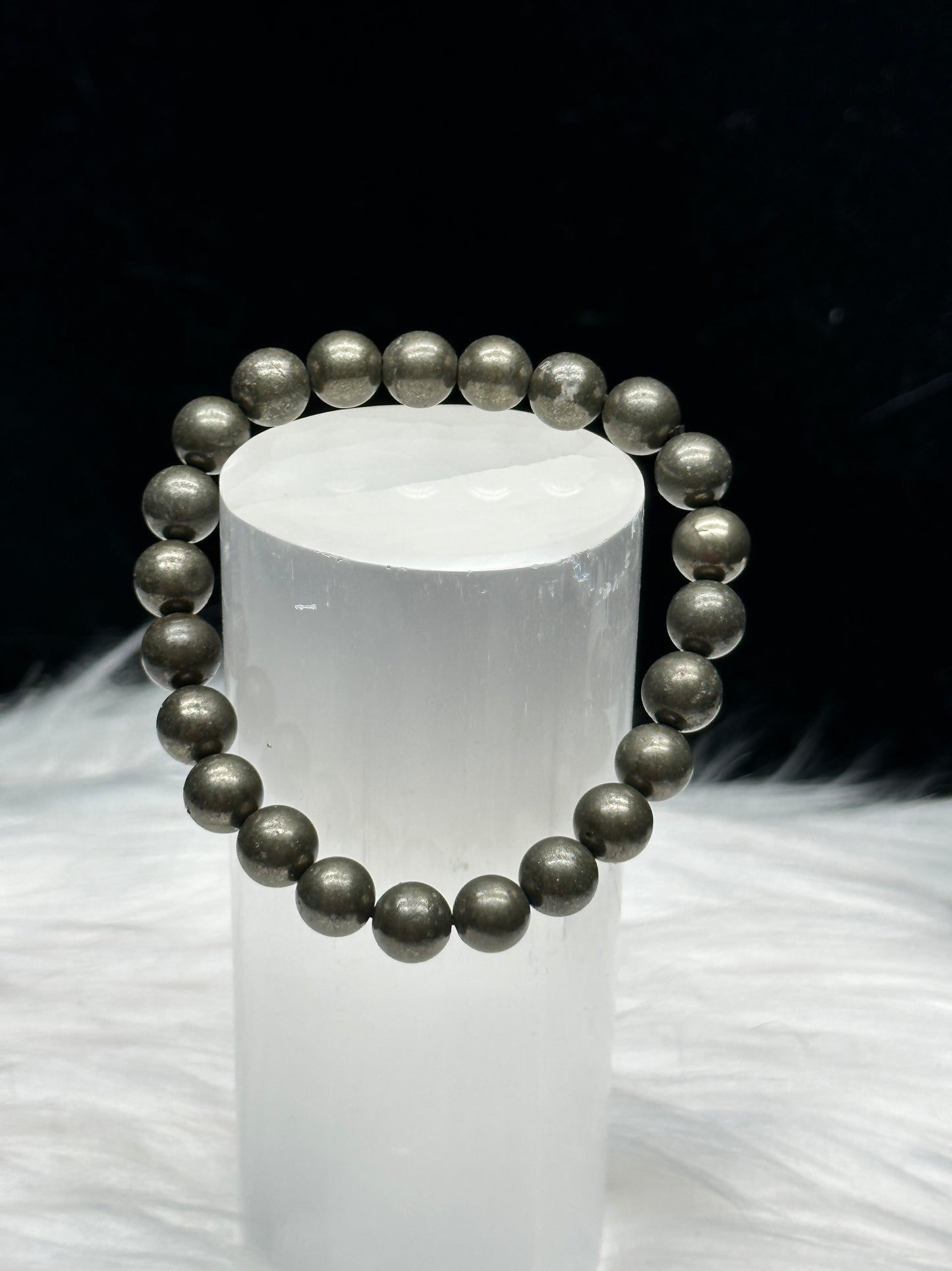 Natural Pyrite Crystal Bracelet for Positive Energy and Confidence Boost - Intuitively Selected, 9mm Beads