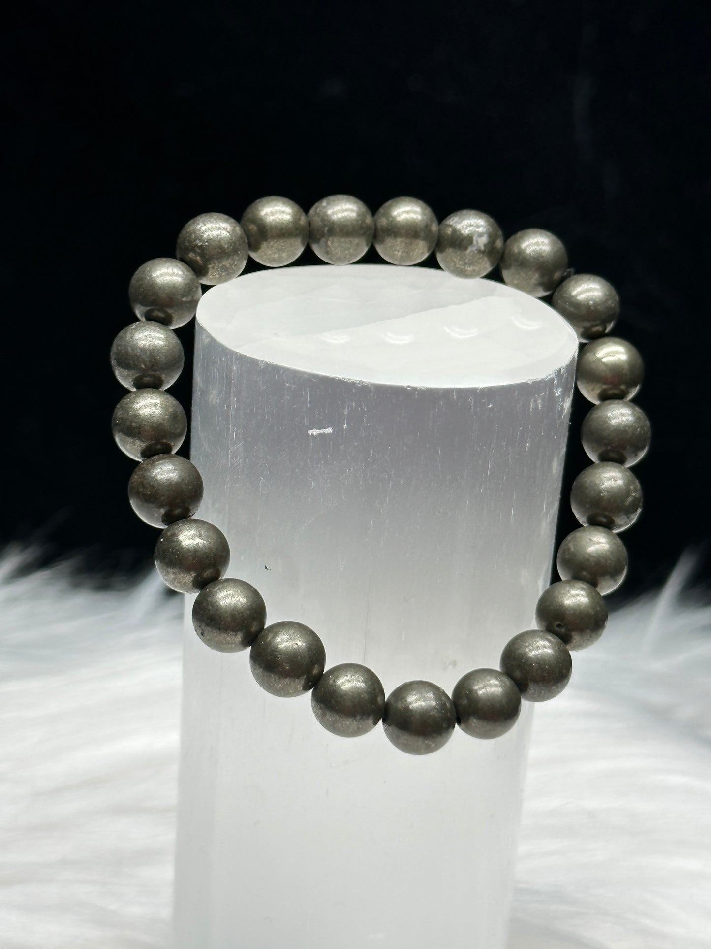 Natural Pyrite Crystal Bracelet for Positive Energy and Confidence Boost - Intuitively Selected, 9mm Beads