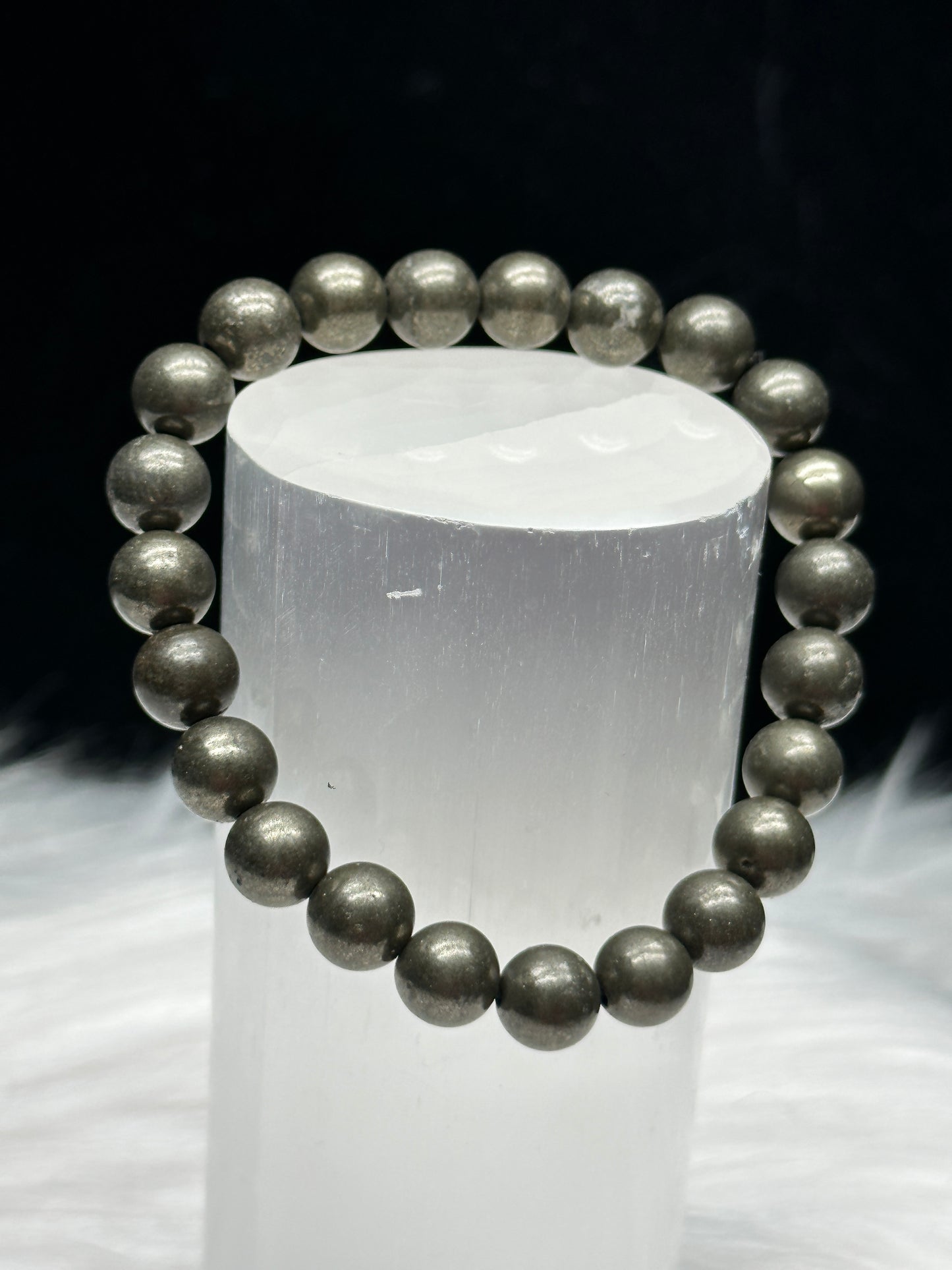 Natural Pyrite Crystal Bracelet for Positive Energy and Confidence Boost - Intuitively Selected, 9mm Beads