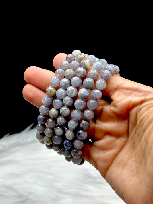 Natural Iolite Crystal Bracelet for Intuition and Healing - 8mm Beads