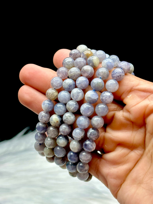 Natural Iolite Crystal Bracelet for Intuition and Healing - 8mm Beads