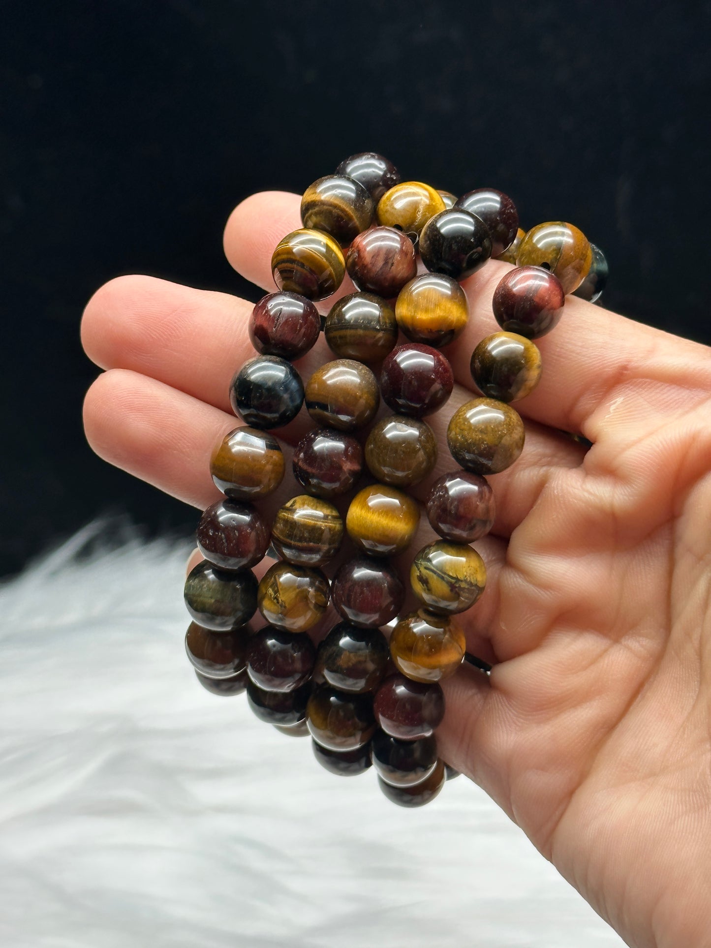 Natural Mixed Tigers Eye Crystal Bracelet - Red, Yellow, and Blue Tiger Eye Beads - Healing Energy - 10mm Bead Size