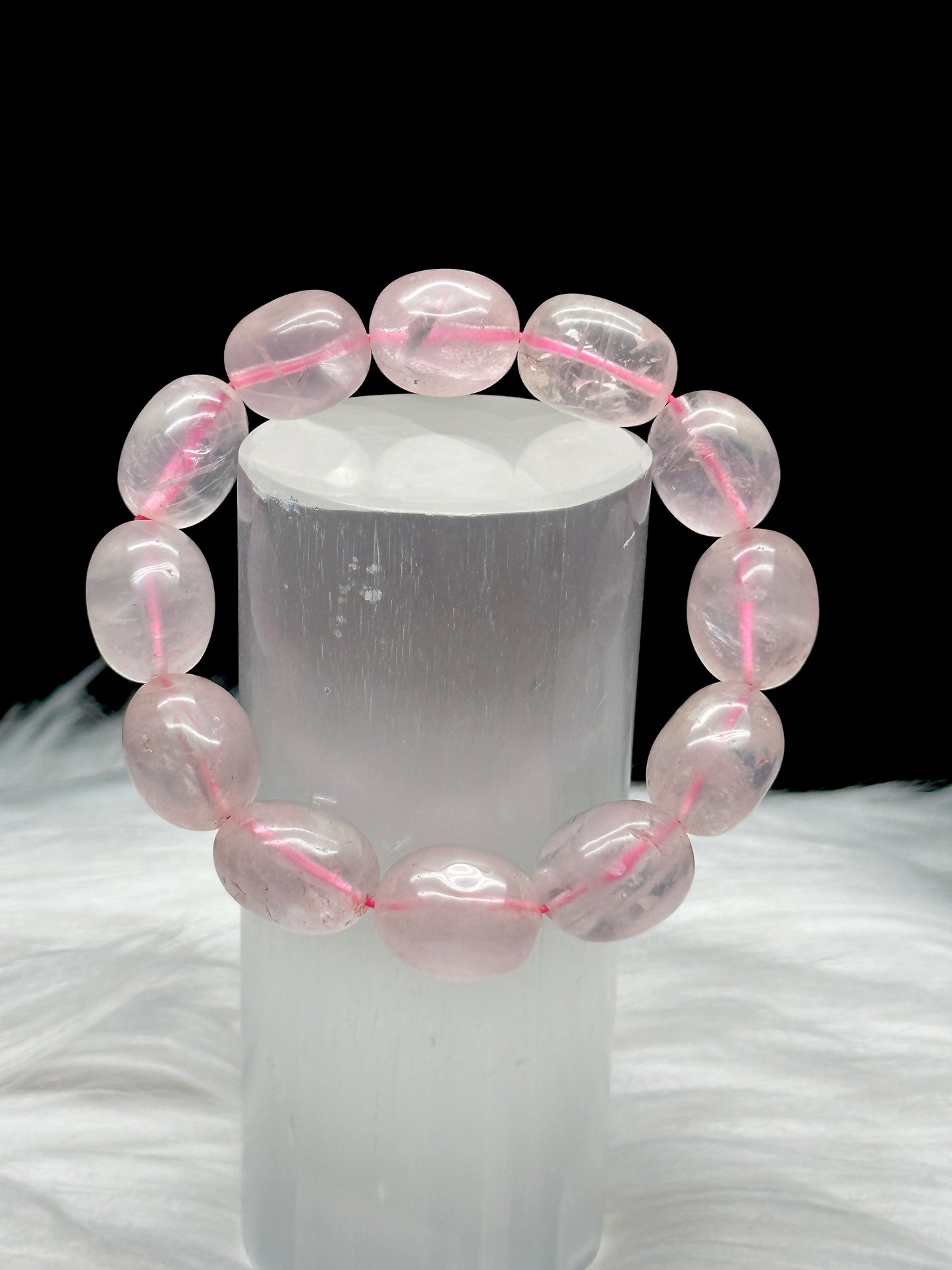 Natural Big Bead Rose Quartz Crystal Bracelet - Healing Energy and Elegance