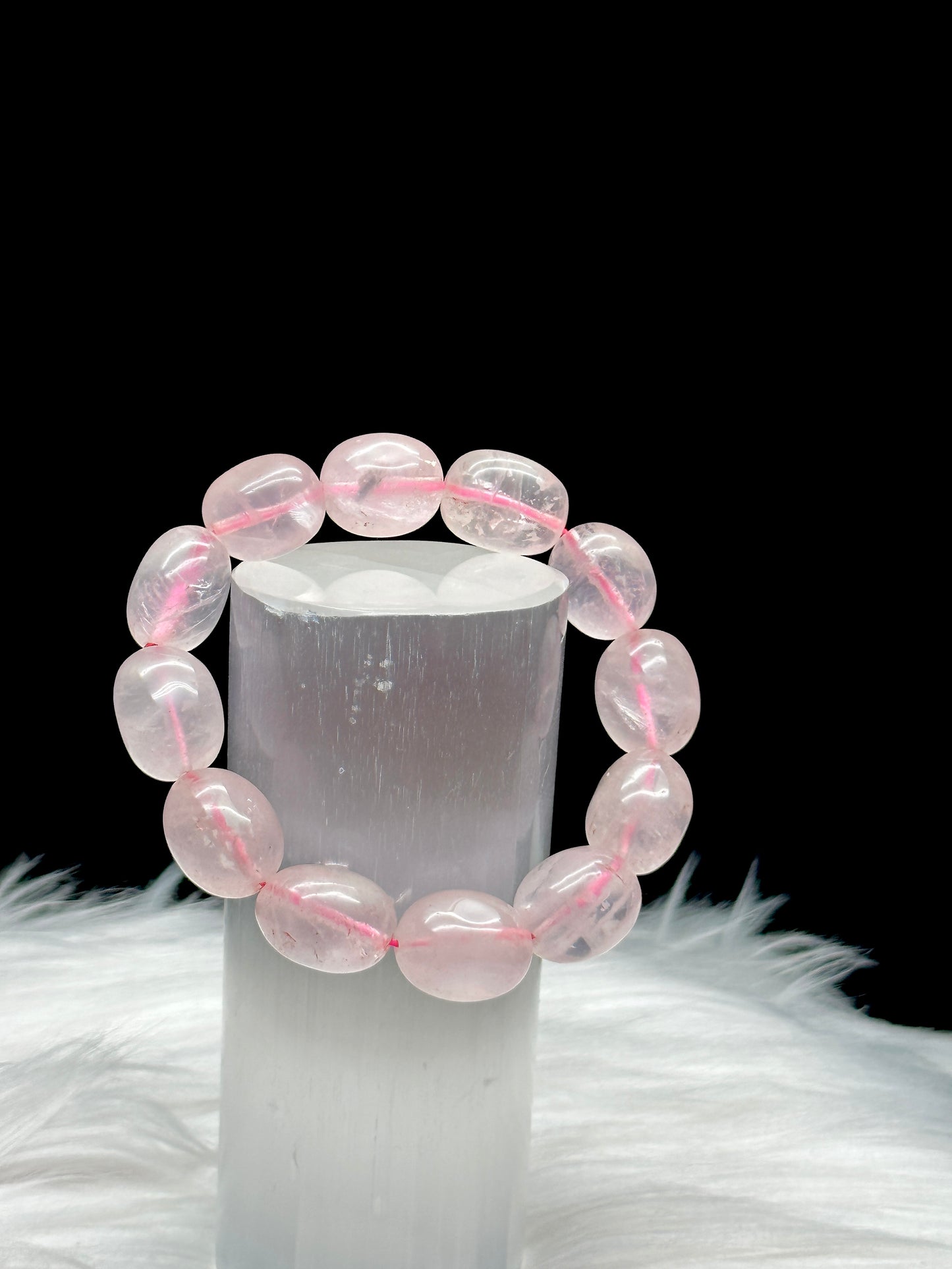 Natural Big Bead Rose Quartz Crystal Bracelet - Healing Energy and Elegance