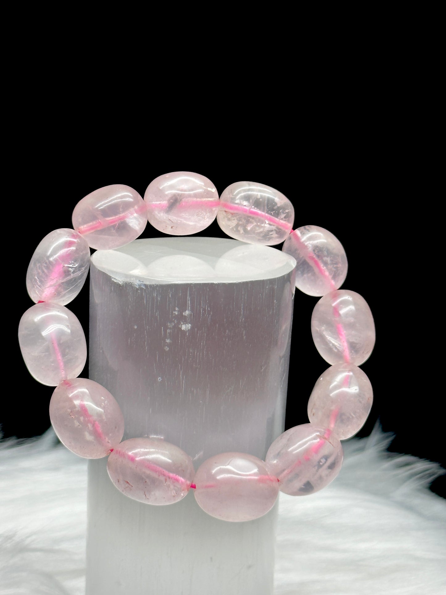 Natural Big Bead Rose Quartz Crystal Bracelet - Healing Energy and Elegance