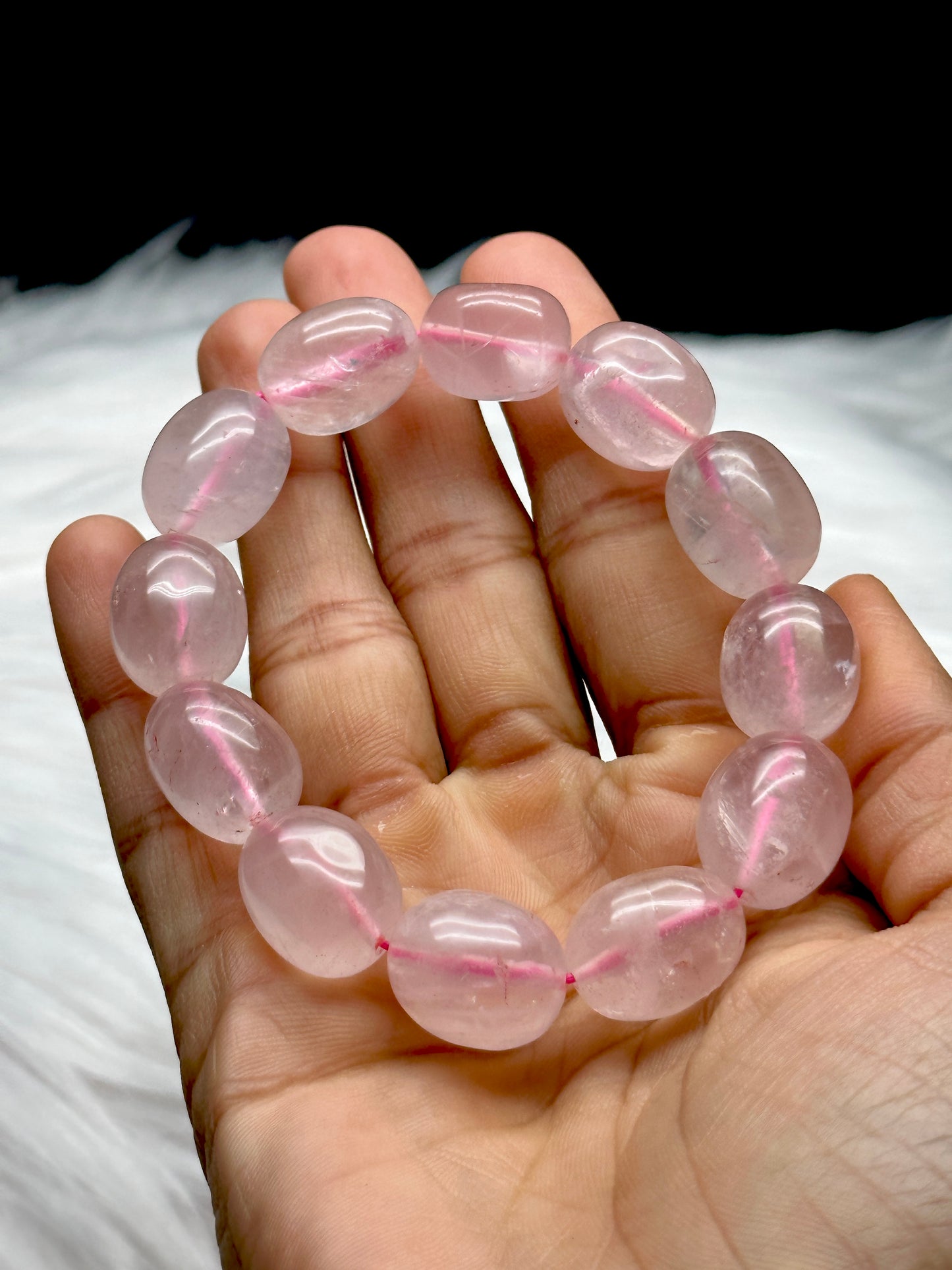 Natural Big Bead Rose Quartz Crystal Bracelet - Healing Energy and Elegance