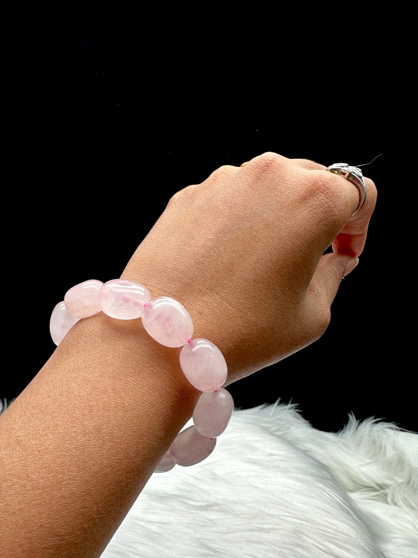 Natural Big Bead Rose Quartz Crystal Bracelet - Healing Energy and Elegance