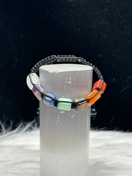 Handmade Natural Seven Chakra Crystal Bracelet on Adjustable Cord - Healing Energy and Intuitive Selection