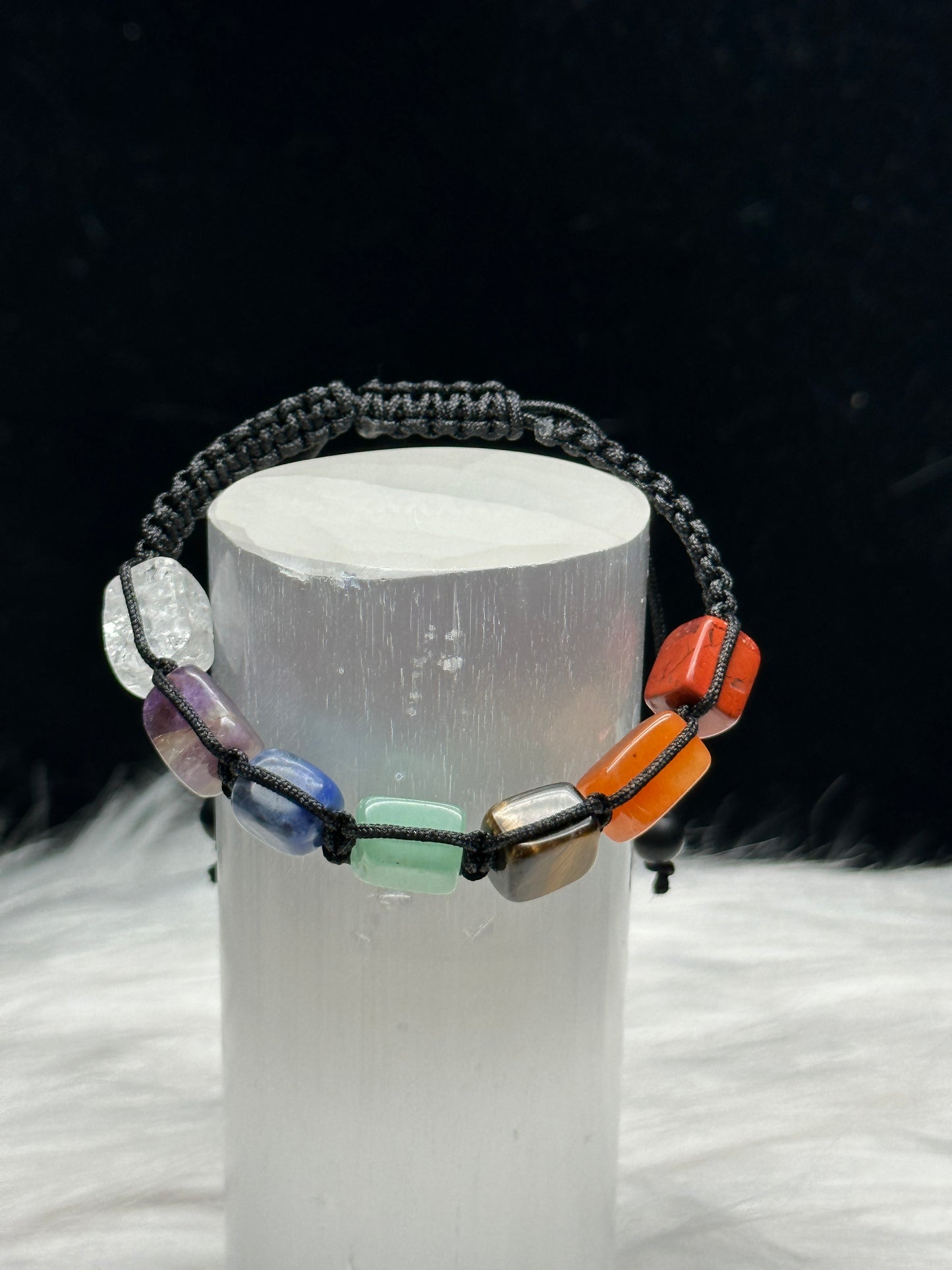 Handmade Natural Seven Chakra Crystal Bracelet on Adjustable Cord - Healing Energy and Intuitive Selection