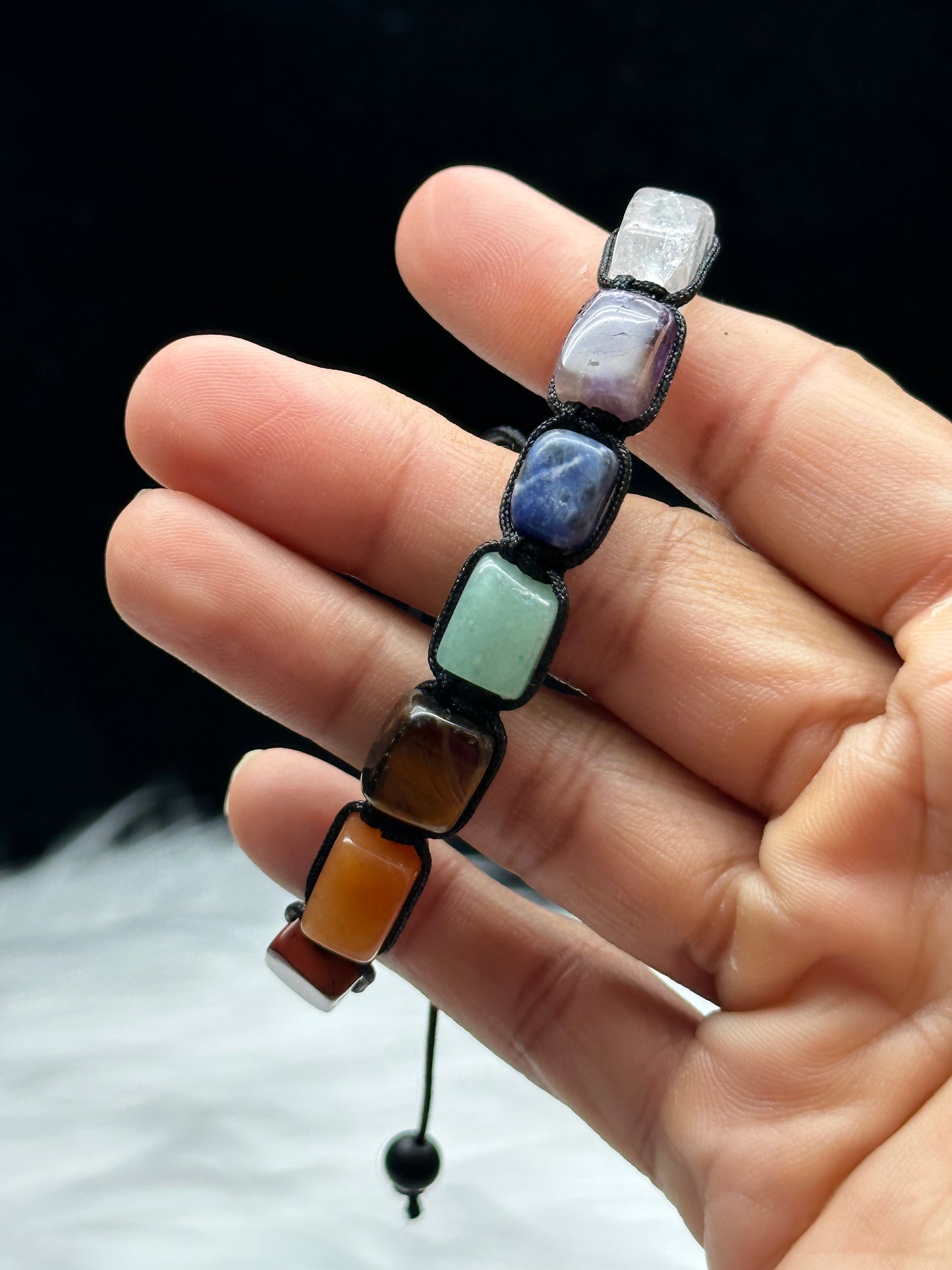 Handmade Natural Seven Chakra Crystal Bracelet on Adjustable Cord - Healing Energy and Intuitive Selection