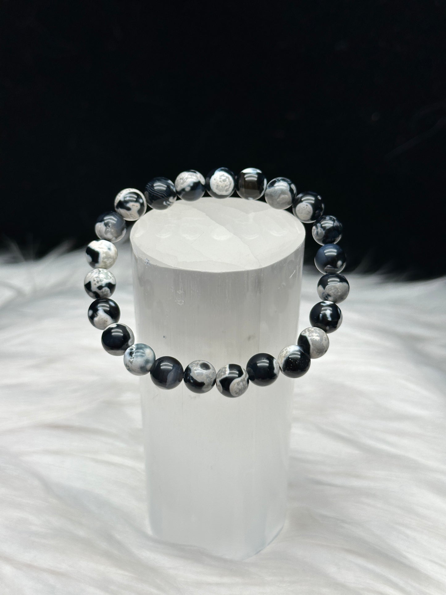 Natural Orca Agate Crystal Bracelet for Healing Energy - Intuitively Chosen, Stretchable Cord