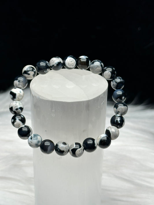 Natural Orca Agate Crystal Bracelet for Healing Energy - Intuitively Chosen, Stretchable Cord