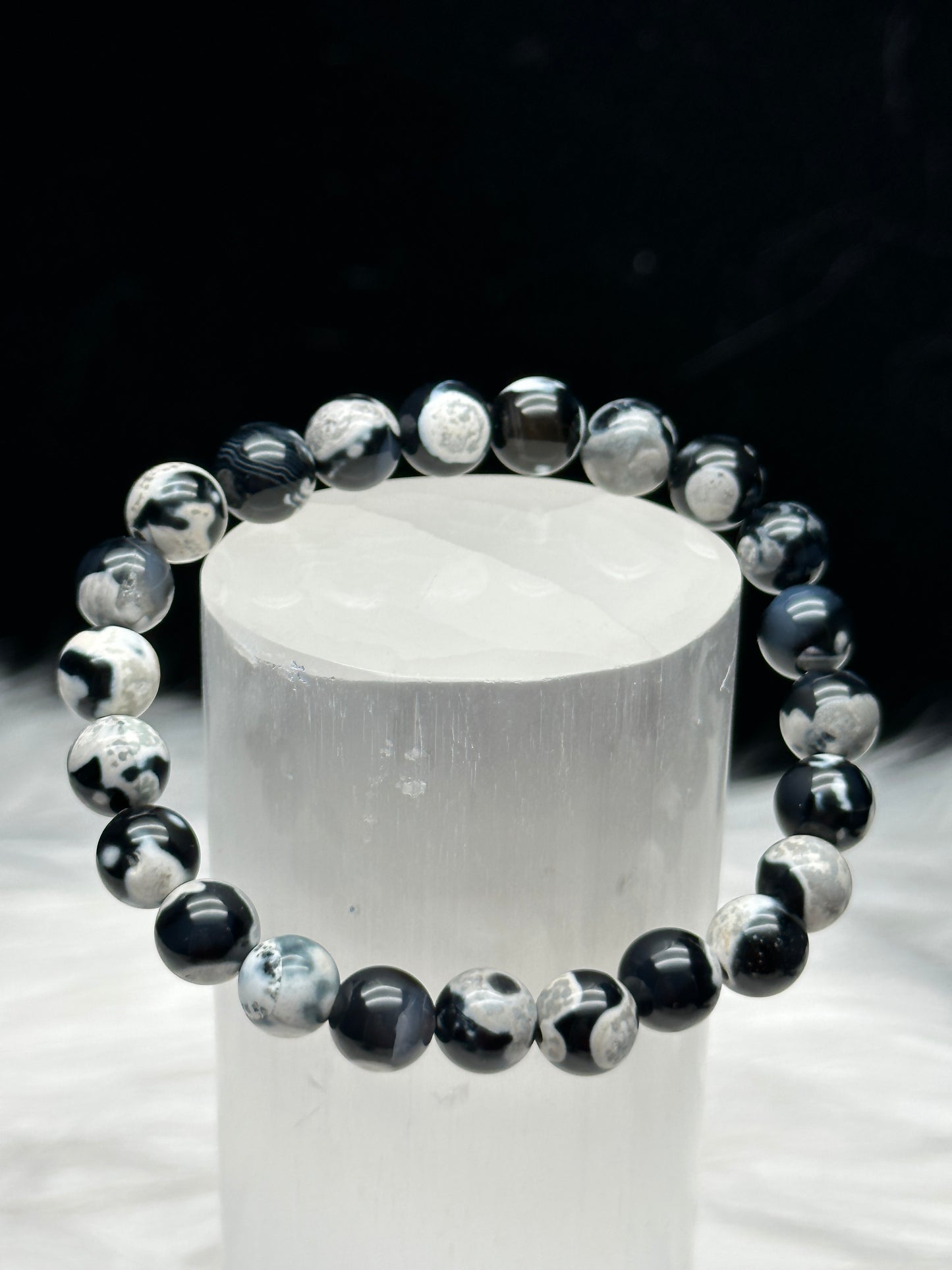 Natural Orca Agate Crystal Bracelet for Healing Energy - Intuitively Chosen, Stretchable Cord