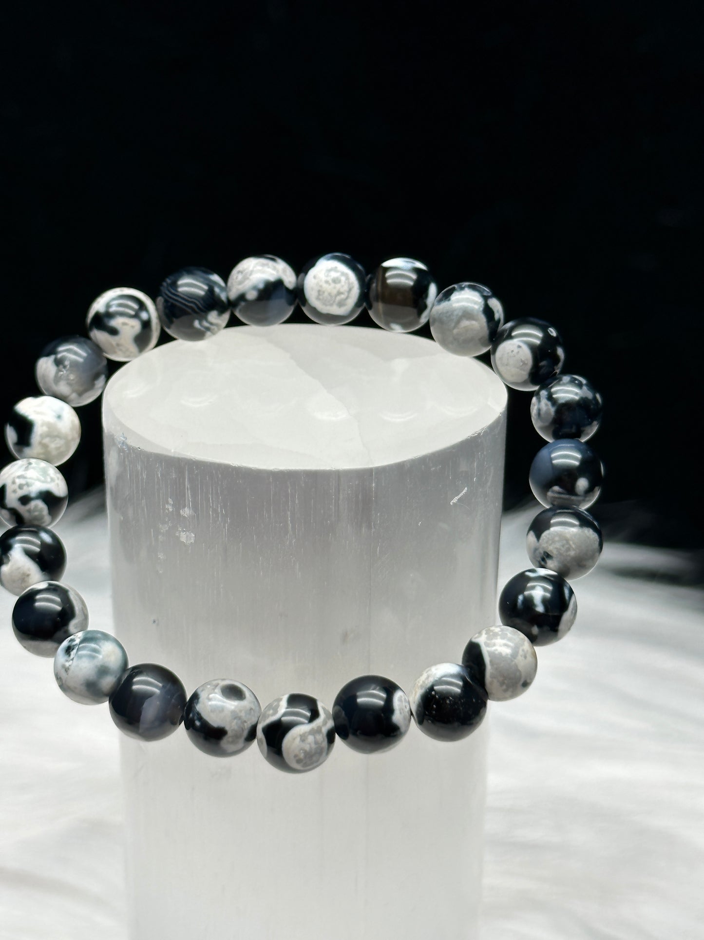 Natural Orca Agate Crystal Bracelet for Healing Energy - Intuitively Chosen, Stretchable Cord